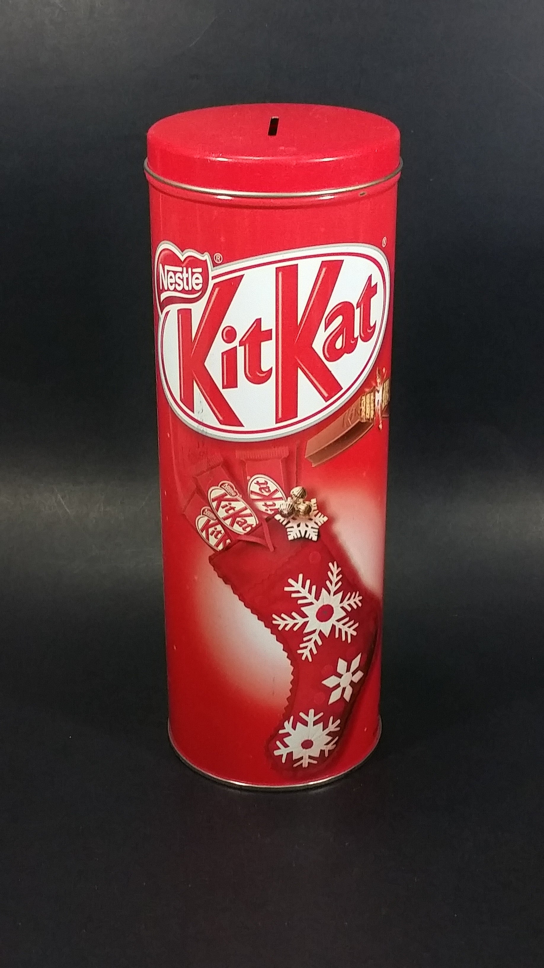 2013 Nestle Kit Kat Chocolate Bar Tall Tin Canister Coin Bank Sweets Candy Snacks Collectible