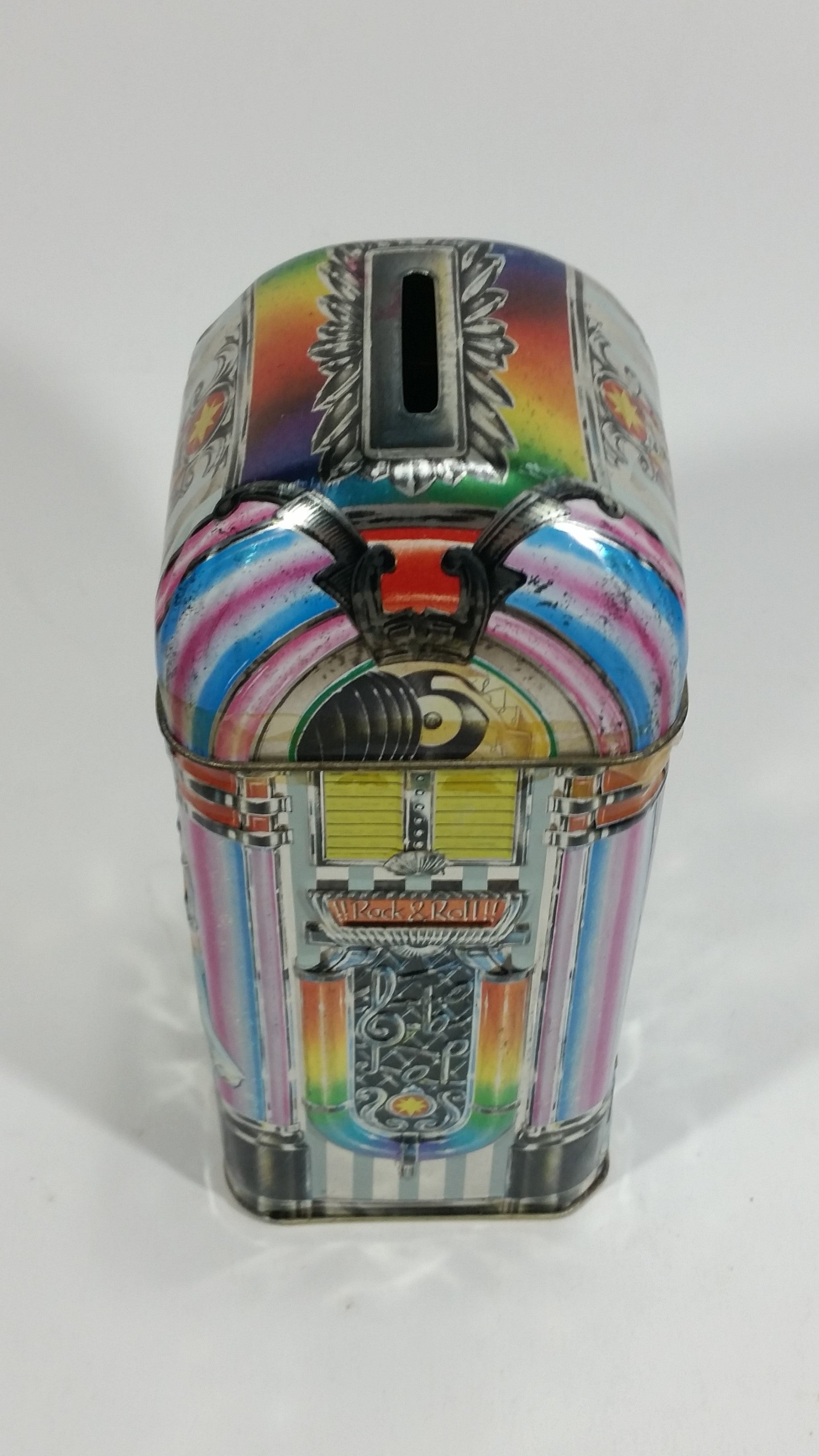 Collectible Churchill's of England Jukebox 2000 Money Bank Rock & Roll Tin Container 10