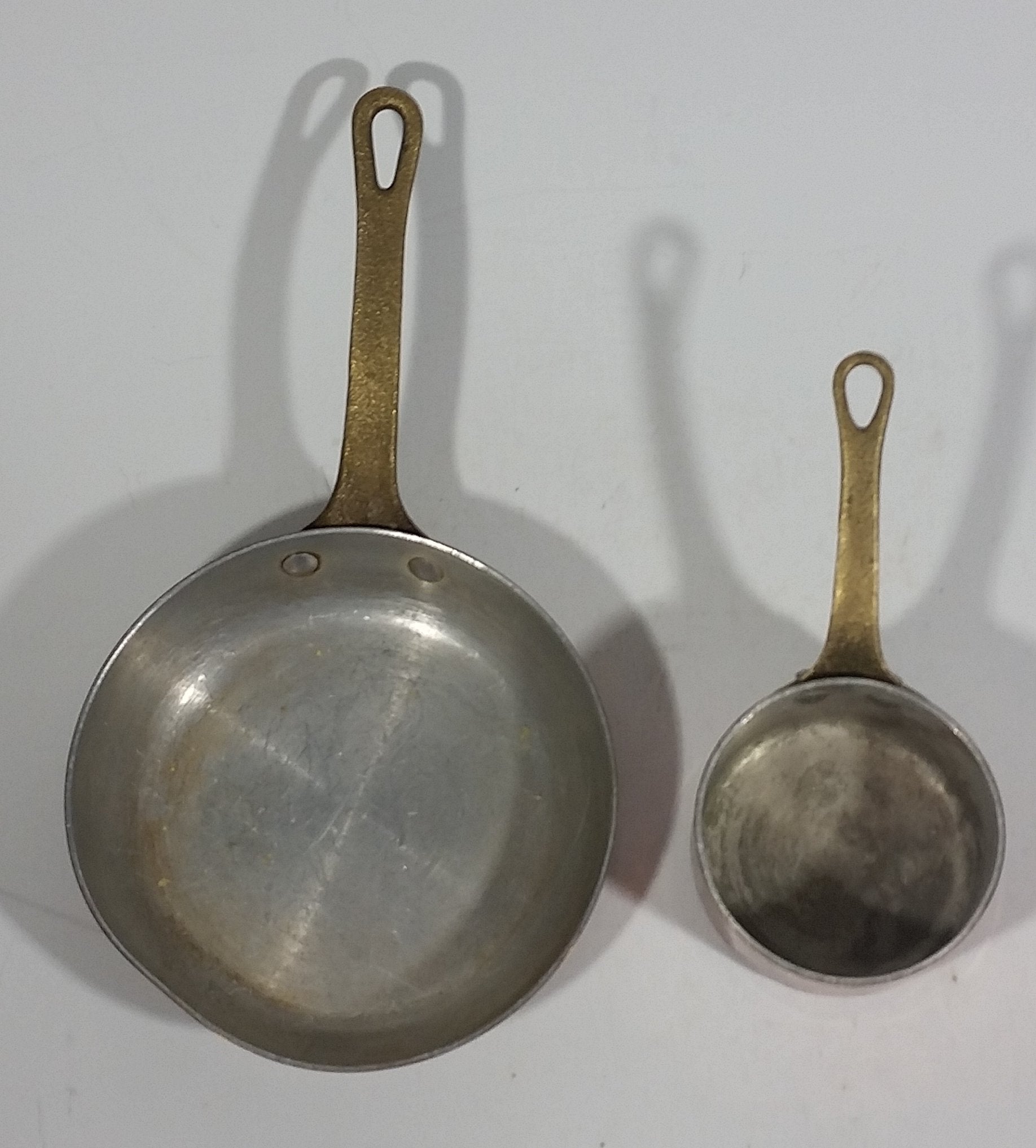 Antique Set of 2 Copper Kitchen Cookware Forged Riveted Brass Handle 5.5" Pan 3" Pot 3