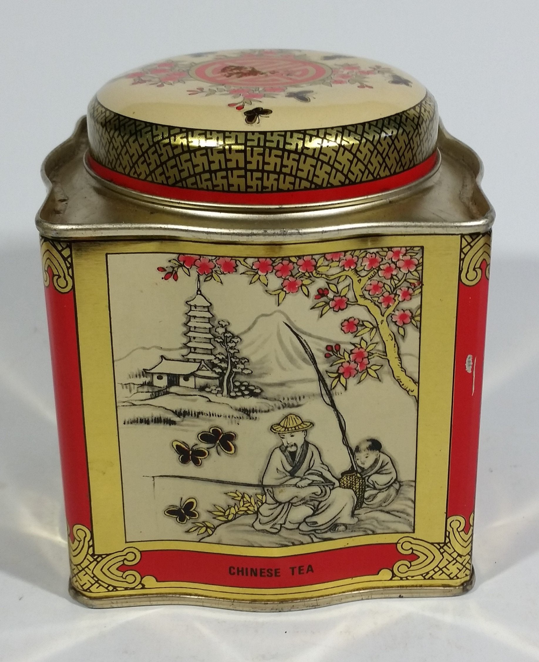 Chung Nam Tea Co. Ltd. Chinese Tea Pu Li Tea Red and Gold Scenic Butterfly Metal Tin Container 8