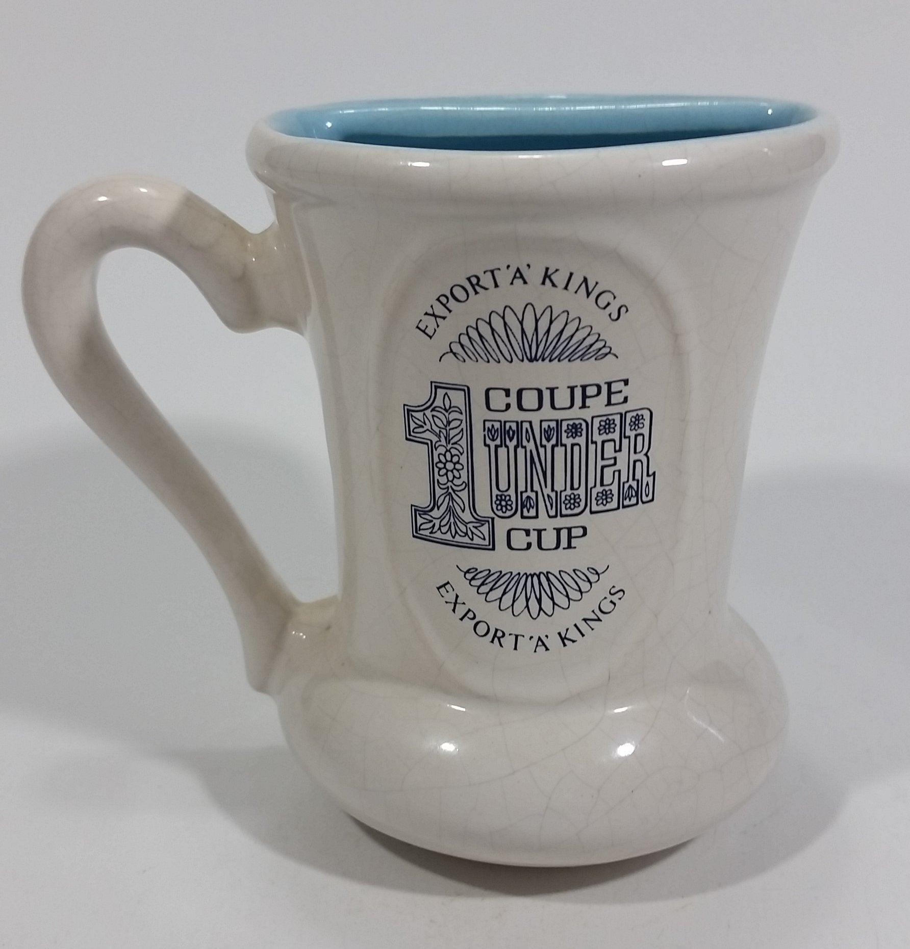 Vintage Export 'A' Kings Tobacco Golf Golfing 1 Under Coupe Cup Ceramic Cigarette Smoke Mustache Mug Sports Tobacciana Collectible