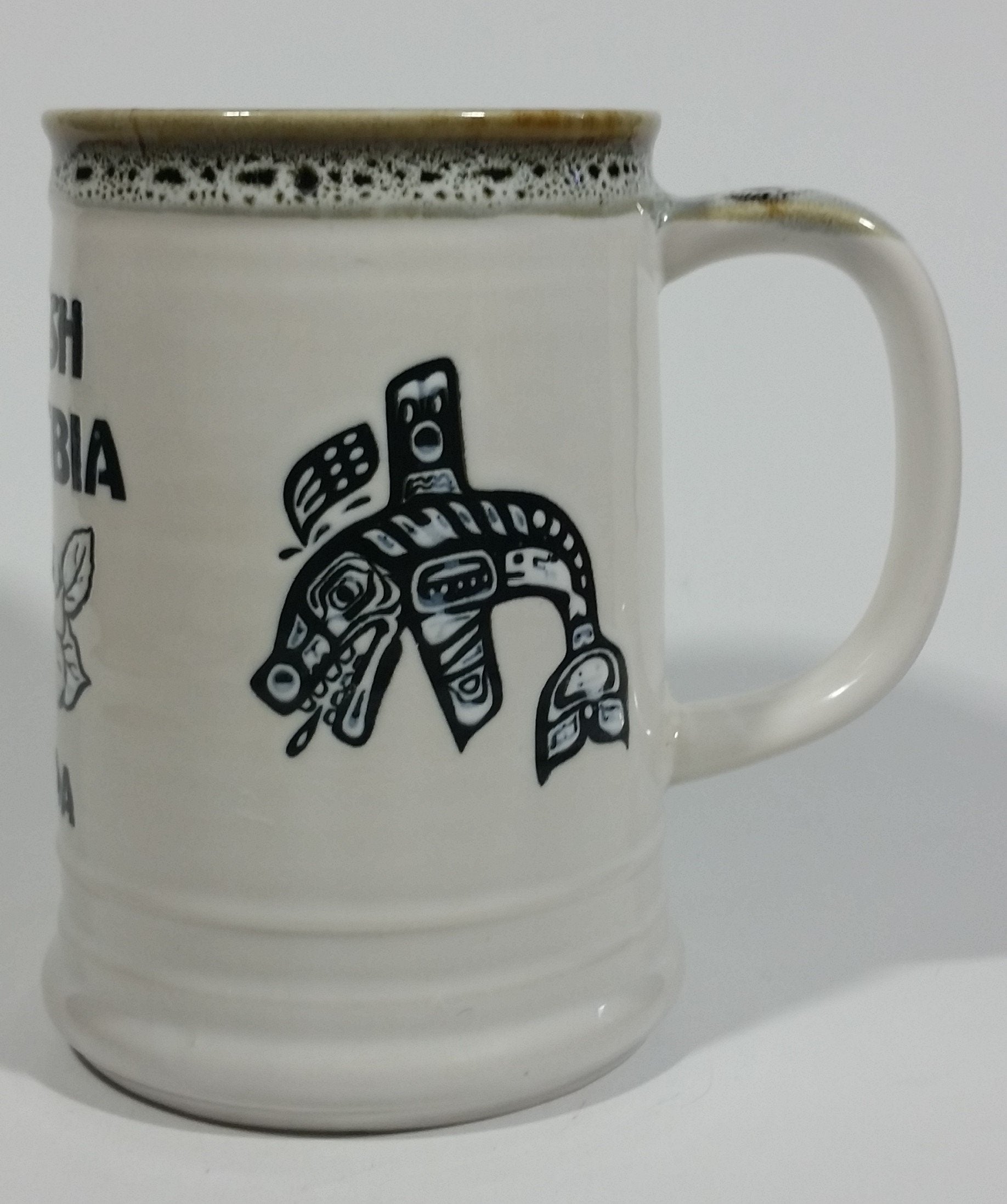 Capilano Vancouver British Columbia Aboriginal Art Dogwood Flower, Fish, Bird Totem Ceramic 5 1/4" Tall Coffee Mug 11