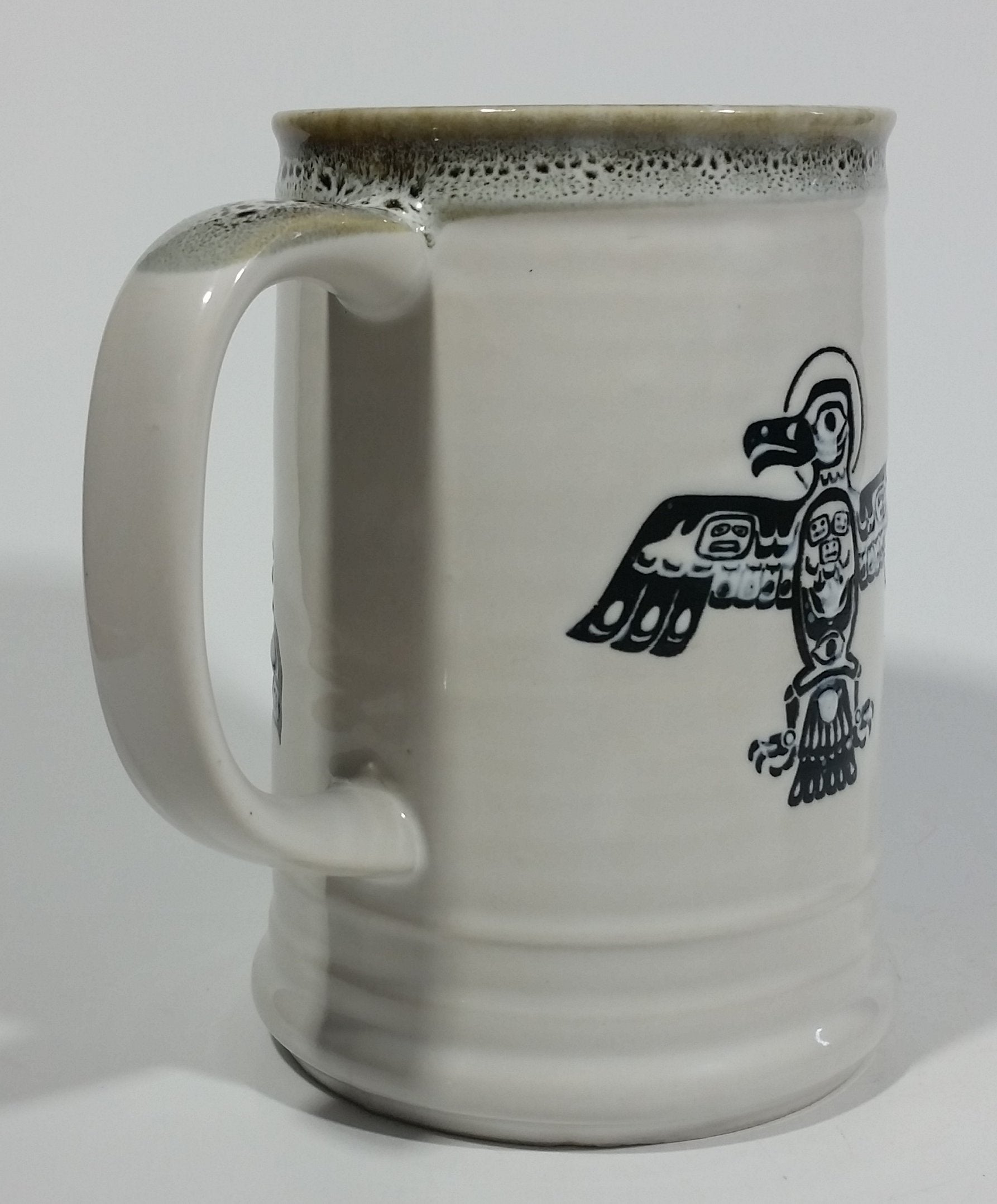 Capilano Vancouver British Columbia Aboriginal Art Dogwood Flower, Fish, Bird Totem Ceramic 5 1/4" Tall Coffee Mug 5