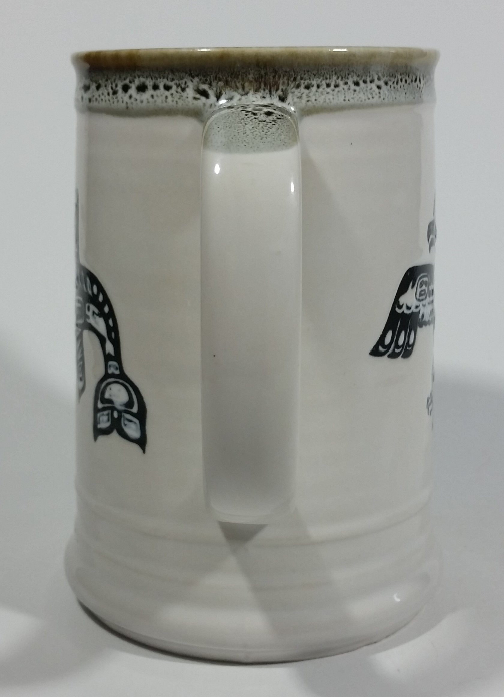 Capilano Vancouver British Columbia Aboriginal Art Dogwood Flower, Fish, Bird Totem Ceramic 5 1/4" Tall Coffee Mug 6