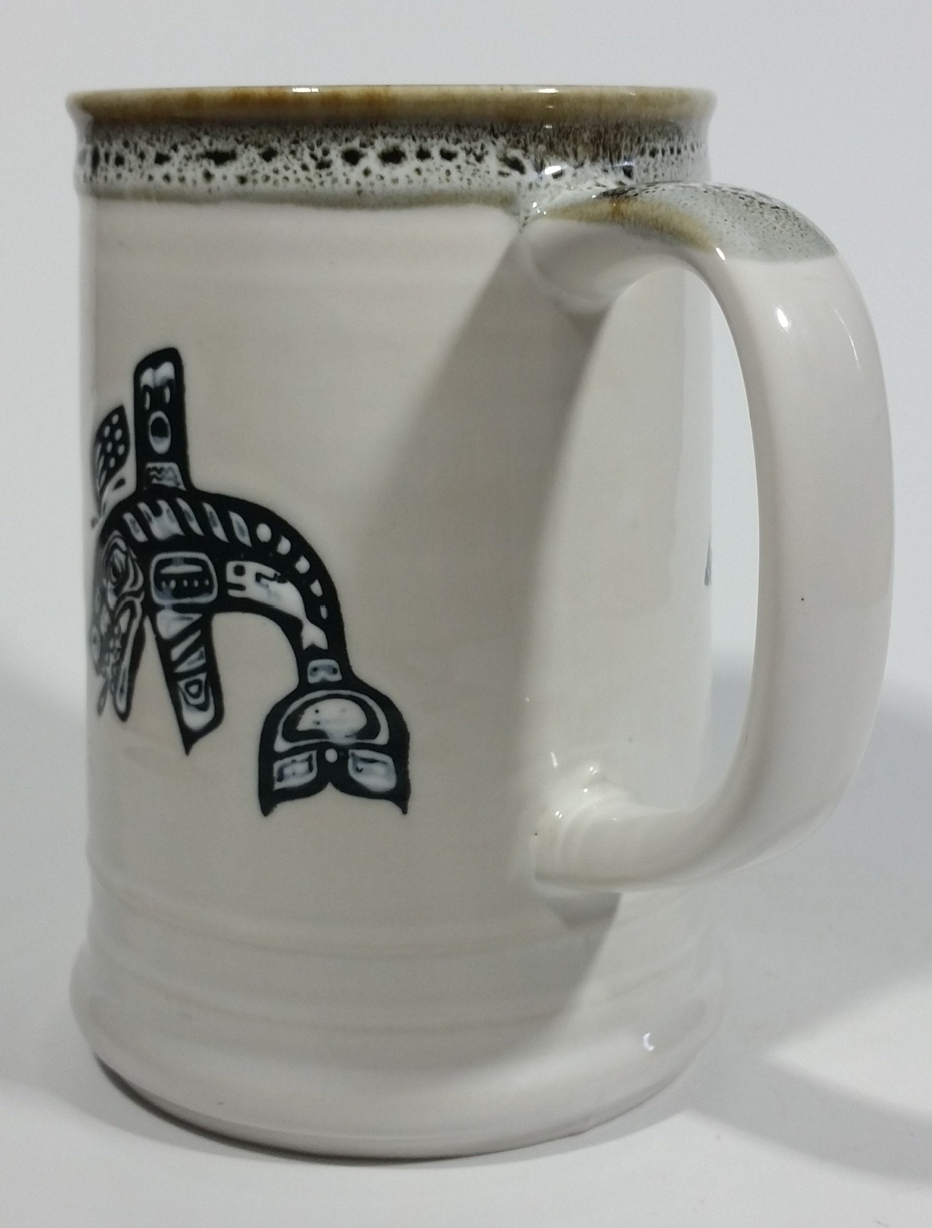 Capilano Vancouver British Columbia Aboriginal Art Dogwood Flower, Fish, Bird Totem Ceramic 5 1/4" Tall Coffee Mug 7