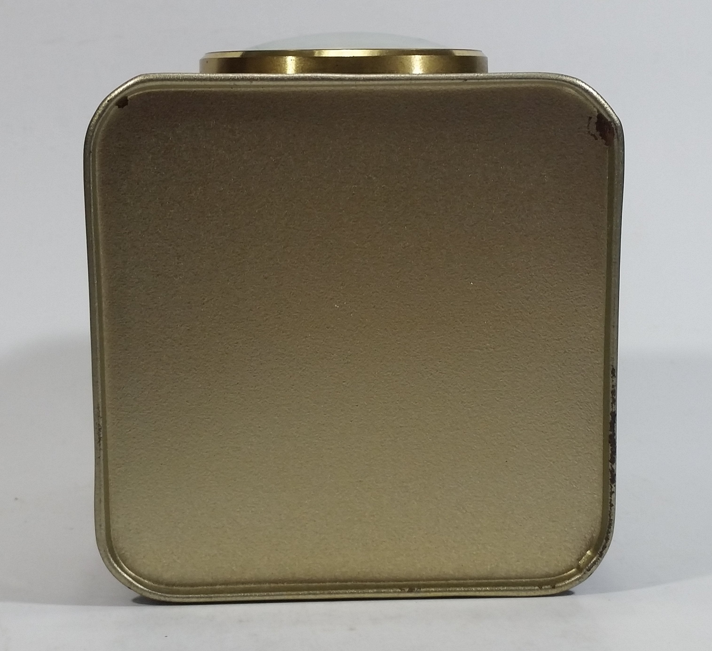 Vintage Hard to Find Harrods Green and Golden Clock in Tin Metal Container Made in Knightsbridge, London, England 16