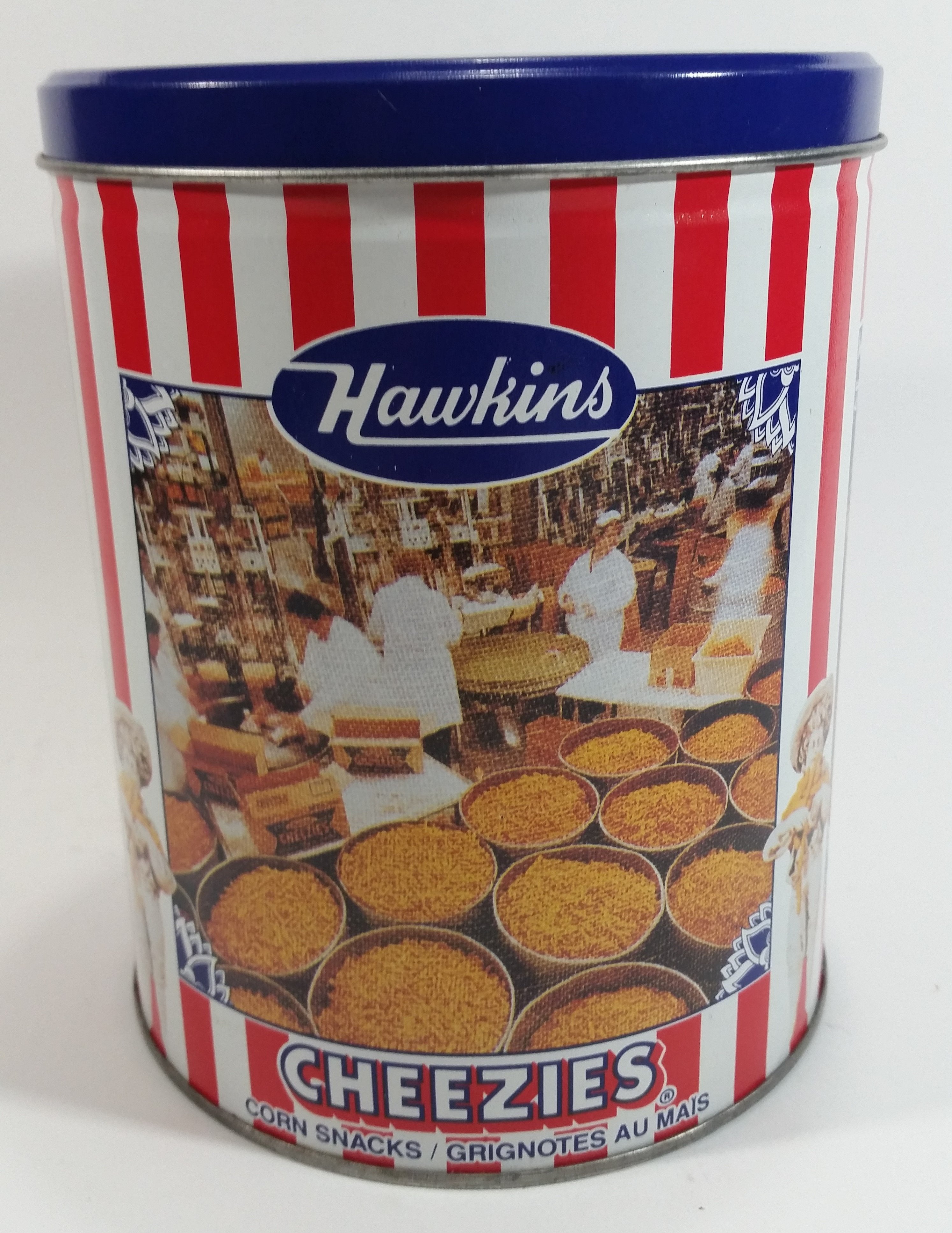 HTF Hawkins Cheezies Corn Snacks "Always on Top" Fresh, Crisp, and Delicious Limited Edition Tin Metal Canister 3