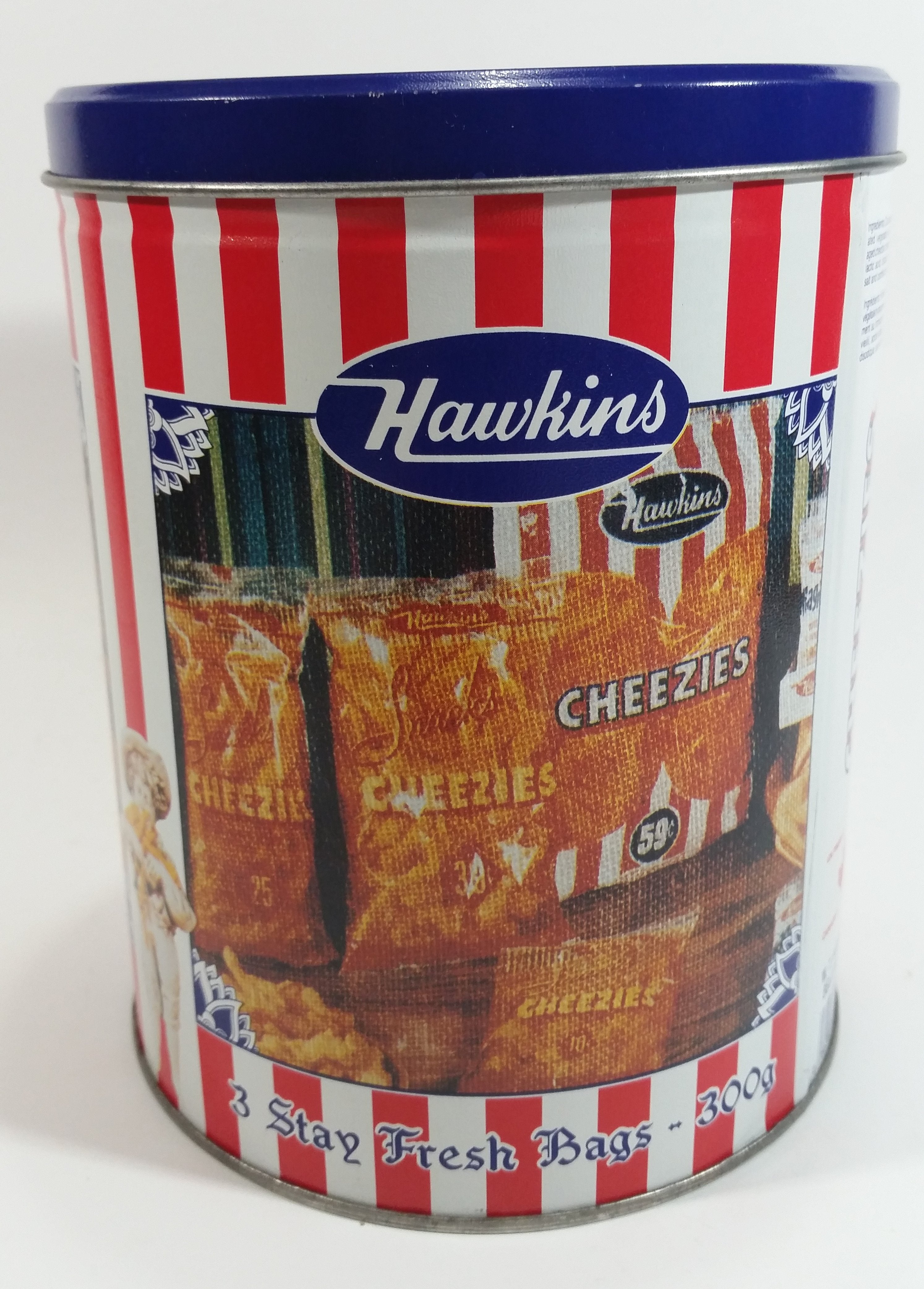 HTF Hawkins Cheezies Corn Snacks "Always on Top" Fresh, Crisp, and Delicious Limited Edition Tin Metal Canister 5