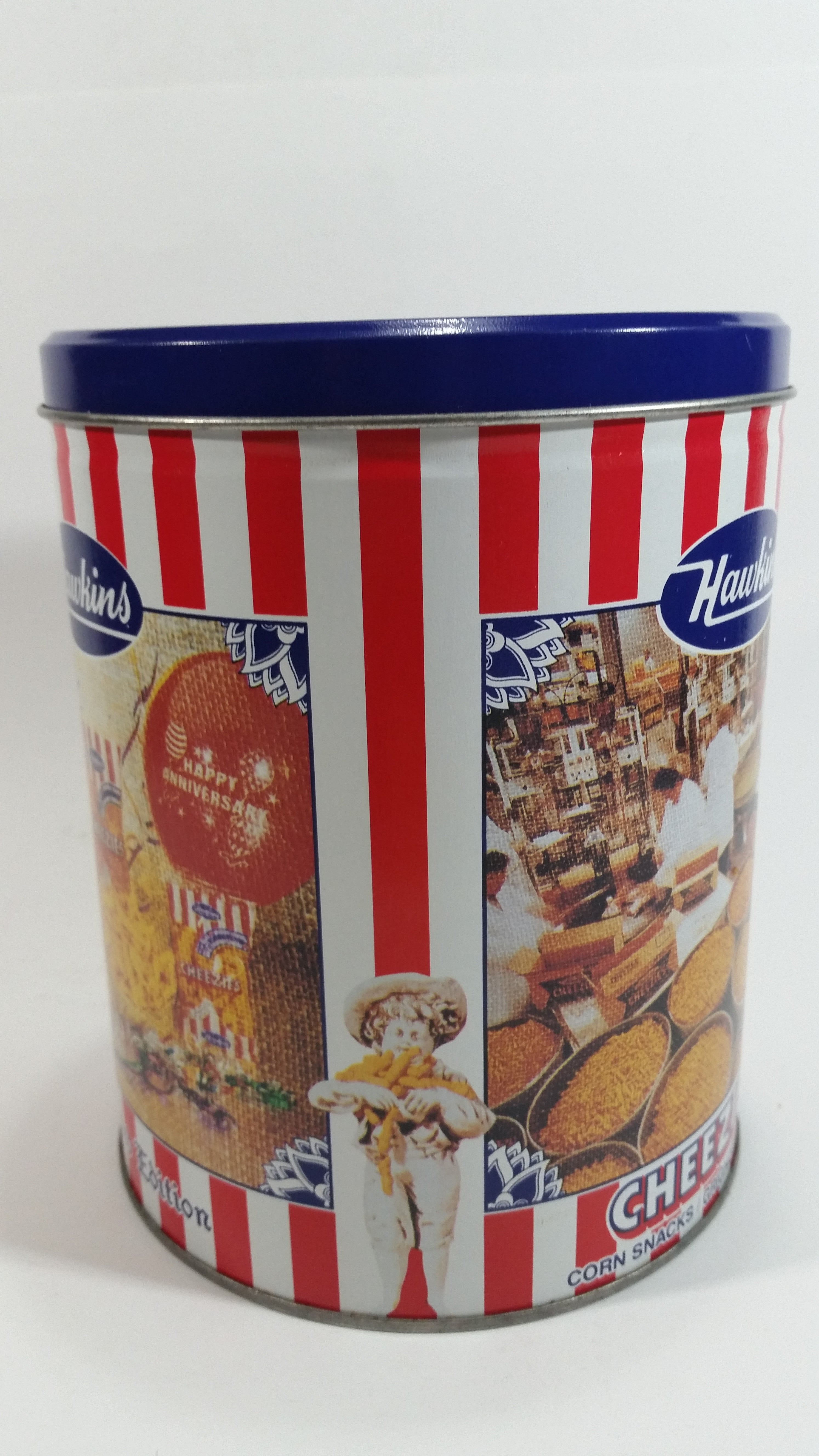 HTF Hawkins Cheezies Corn Snacks "Always on Top" Fresh, Crisp, and Delicious Limited Edition Tin Metal Canister 8