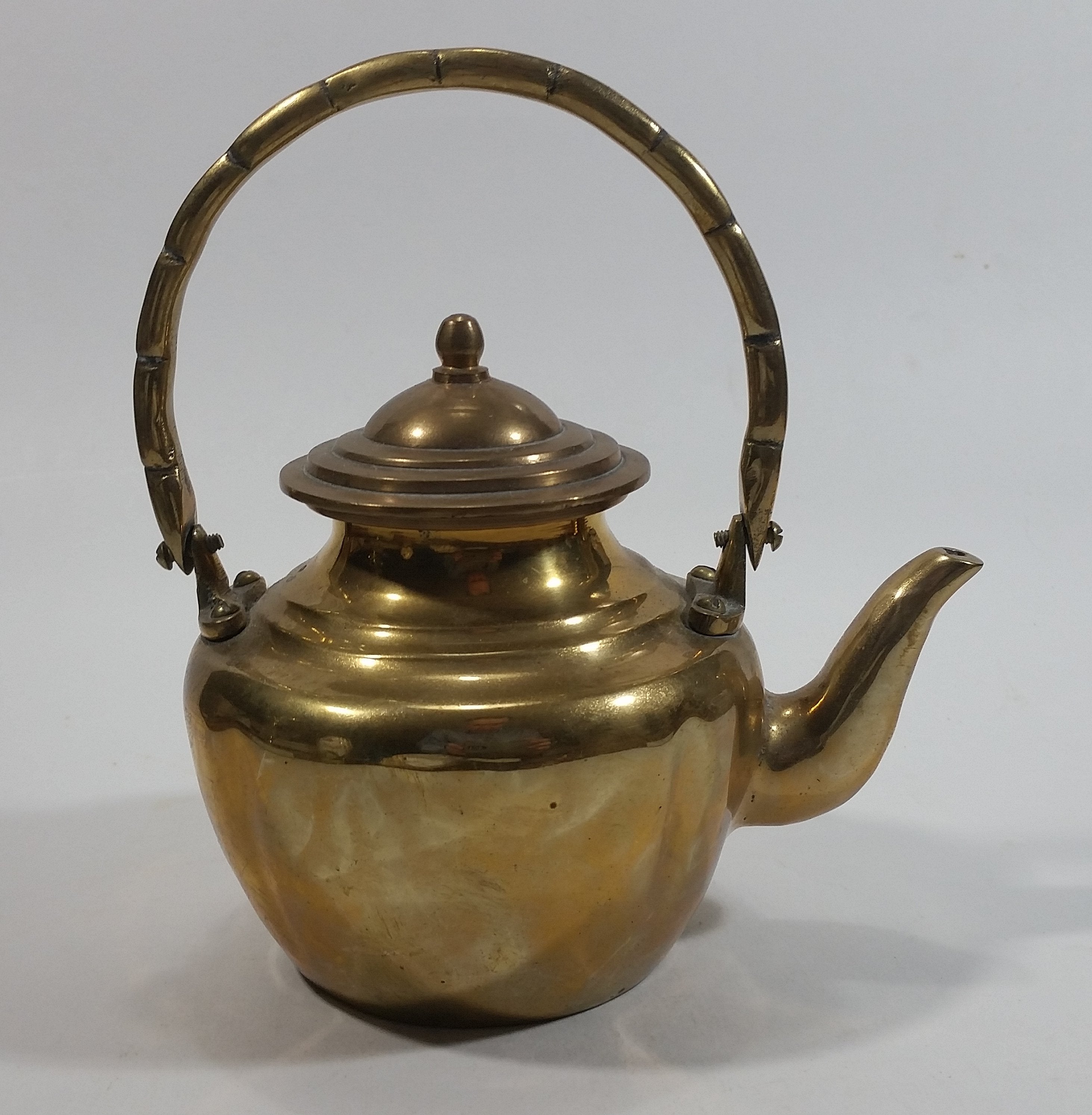 Vintage Small Heavy Brass Teapot with Lid 5