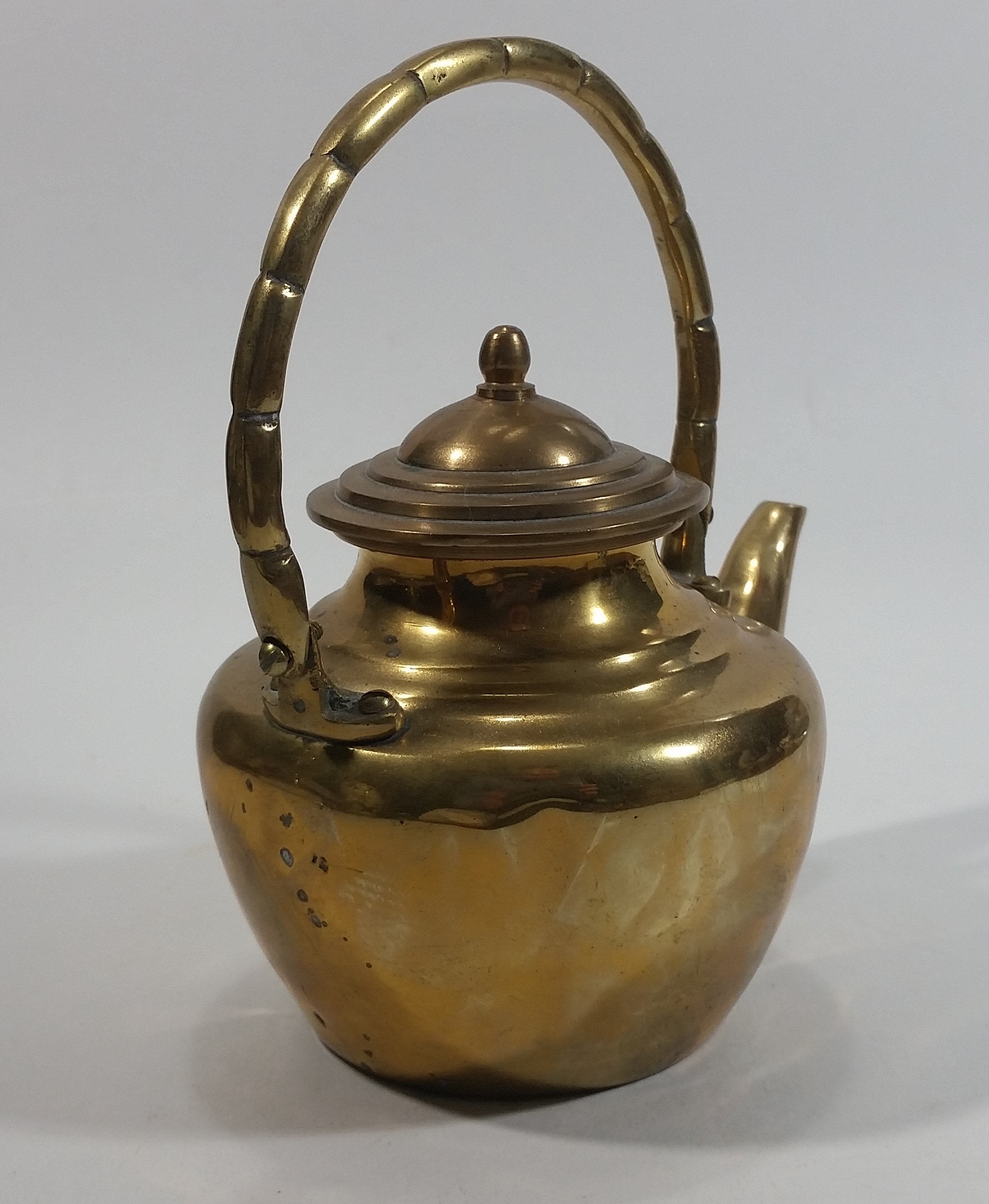 Vintage Small Heavy Brass Teapot with Lid 6