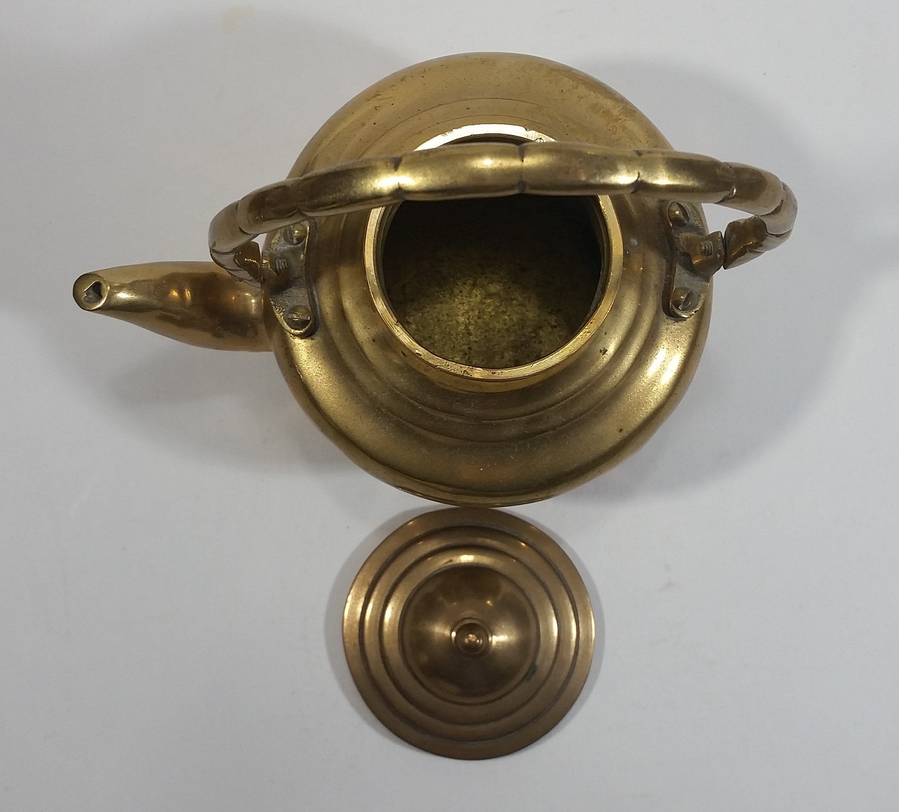 Vintage Small Heavy Brass Teapot with Lid 9