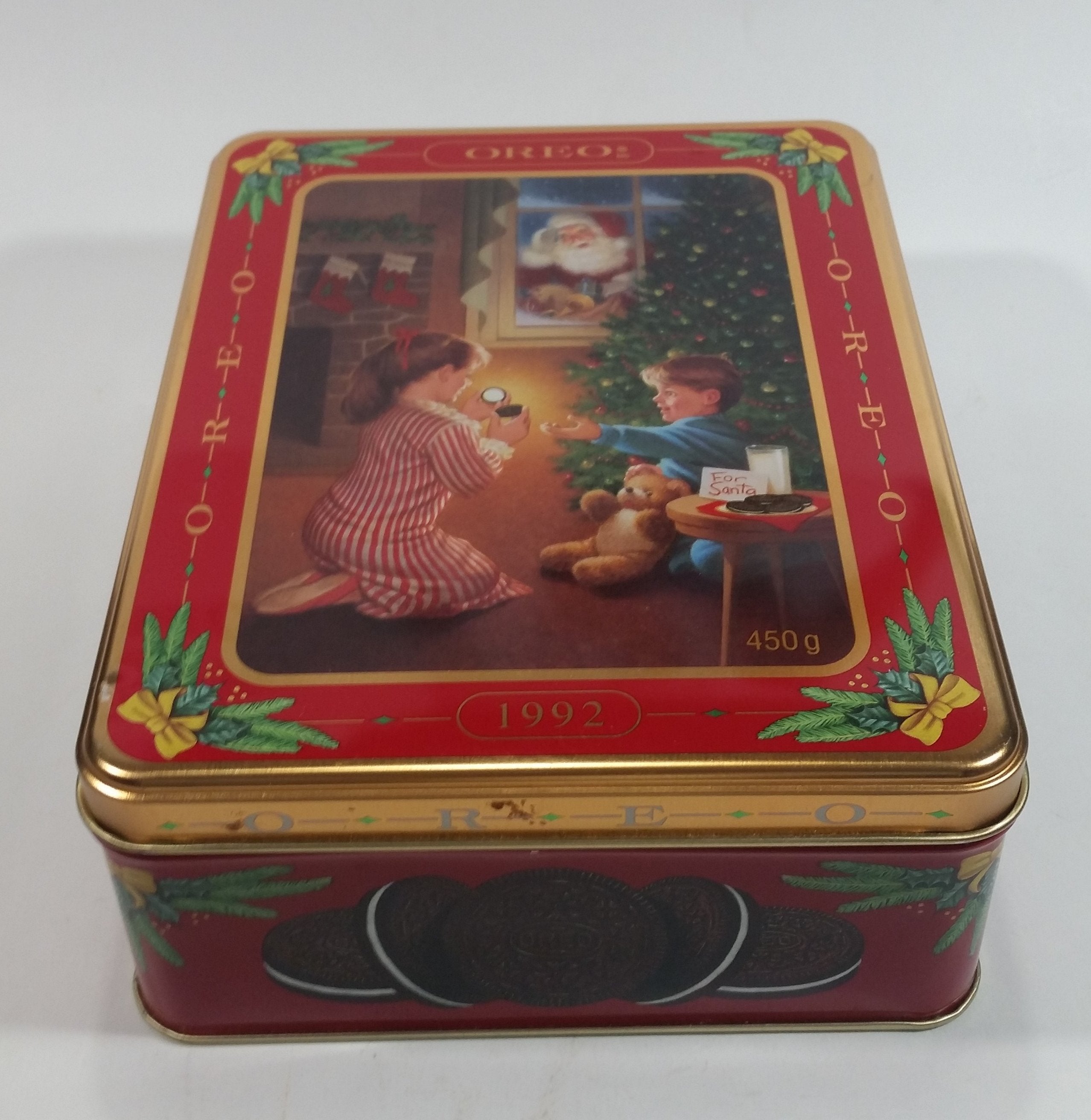 1992 Oreo Cookies Sweets Christmas Santa Claus Themed Tin Metal Container Collectible 9