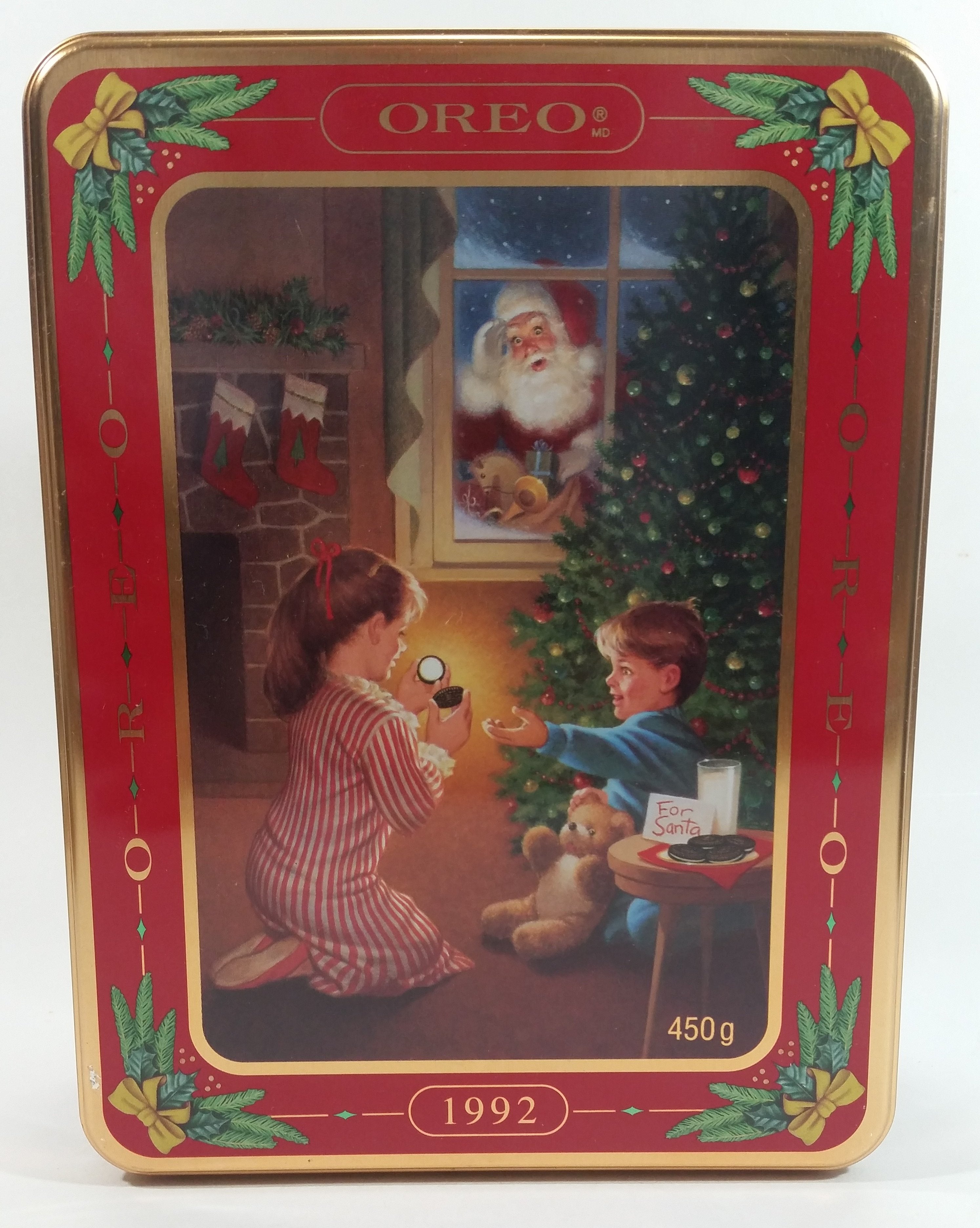 1992 Oreo Cookies Sweets Christmas Santa Claus Themed Tin Metal Container Collectible 2