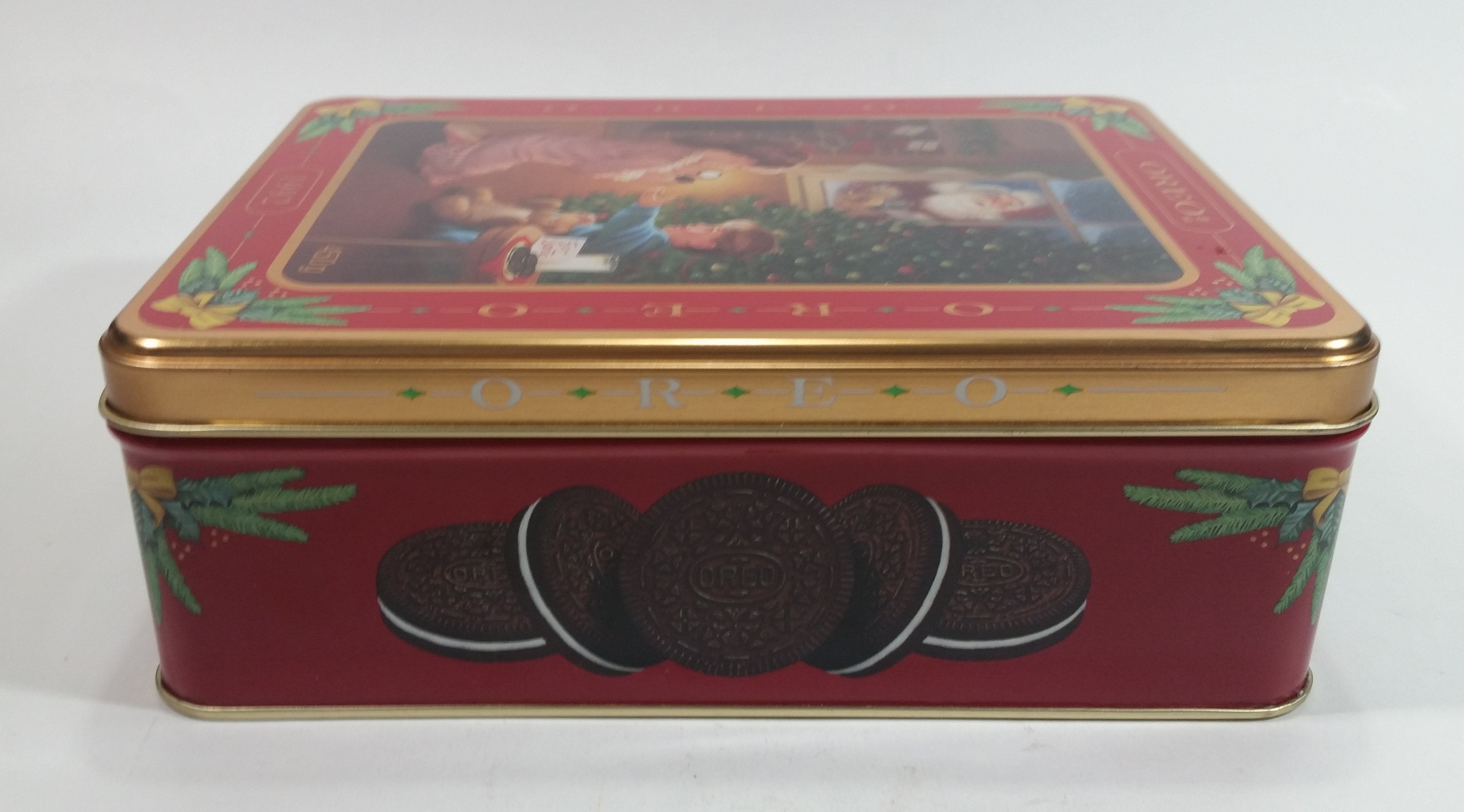 1992 Oreo Cookies Sweets Christmas Santa Claus Themed Tin Metal Container Collectible 4
