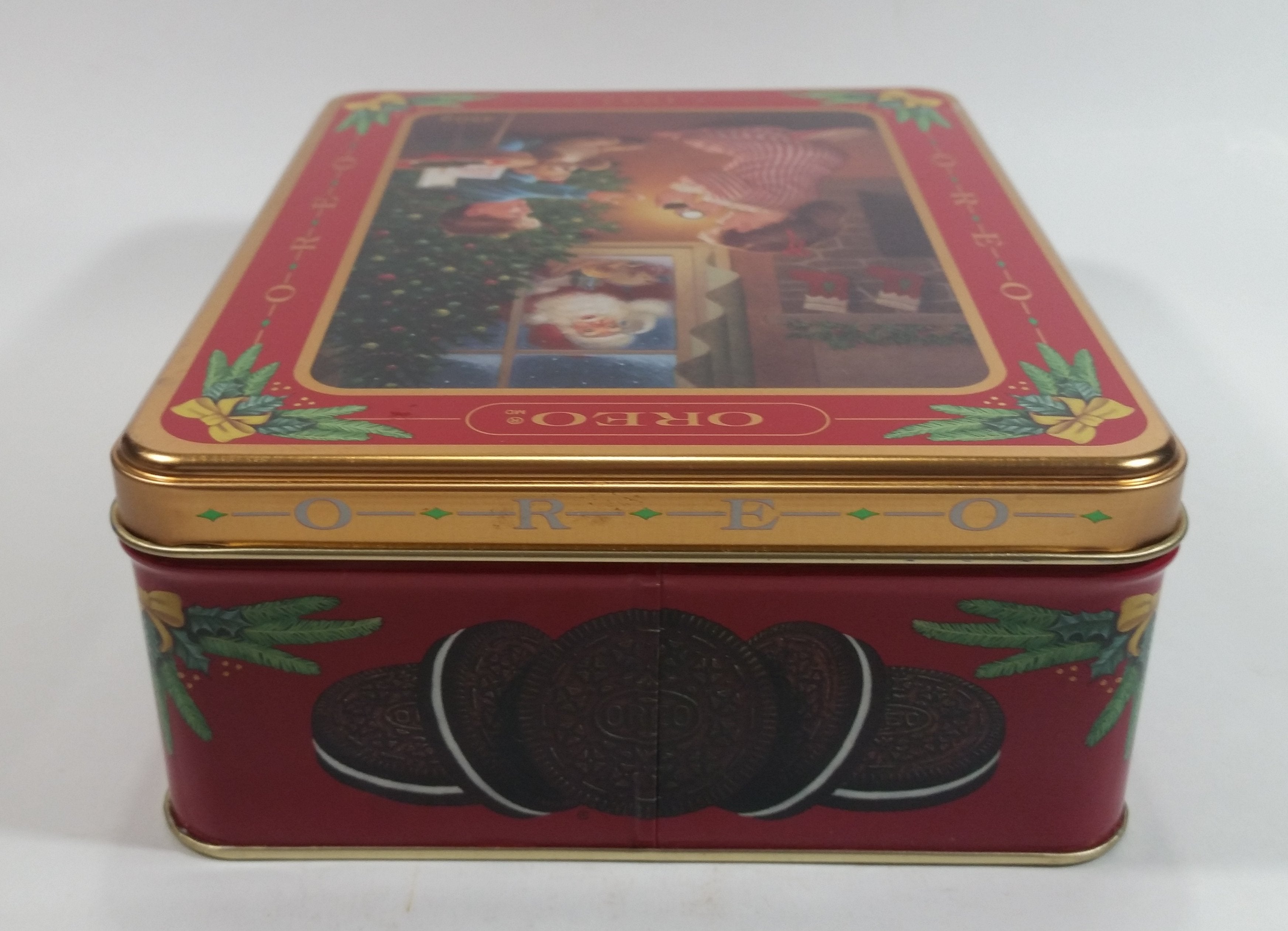 1992 Oreo Cookies Sweets Christmas Santa Claus Themed Tin Metal Container Collectible 5