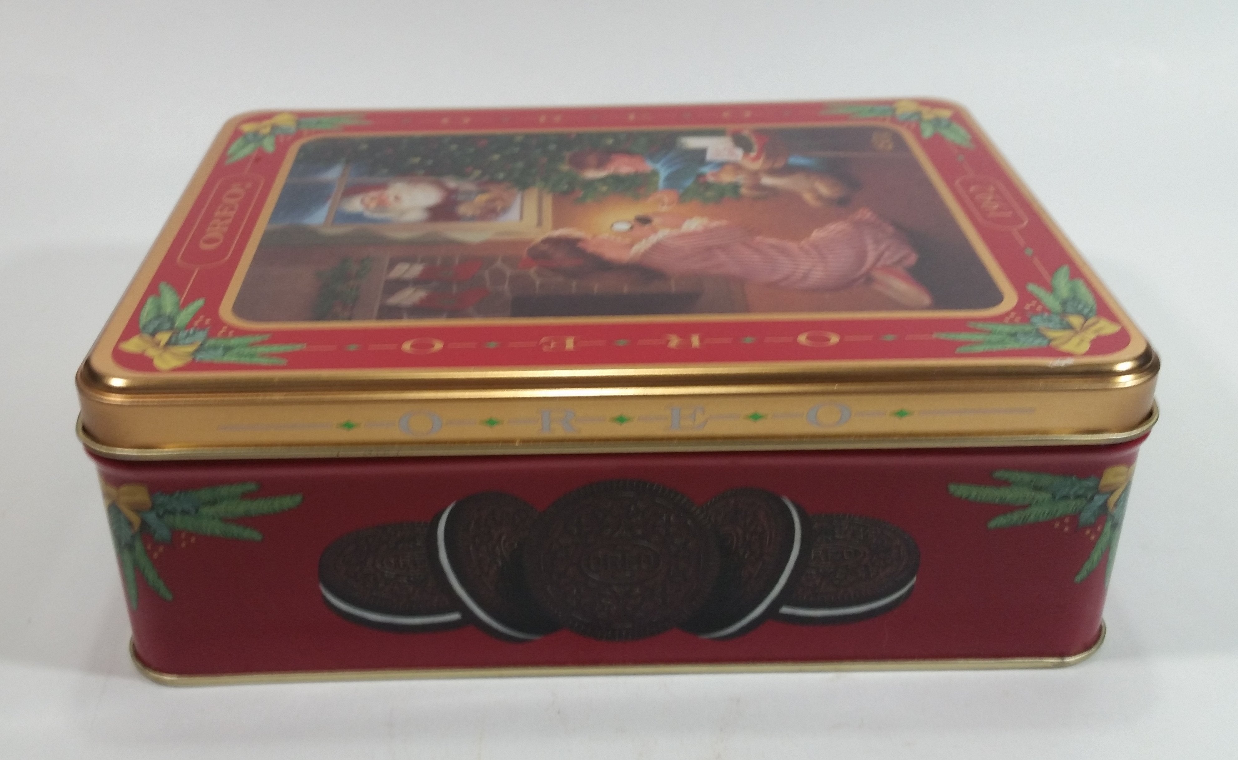 1992 Oreo Cookies Sweets Christmas Santa Claus Themed Tin Metal Container Collectible 6
