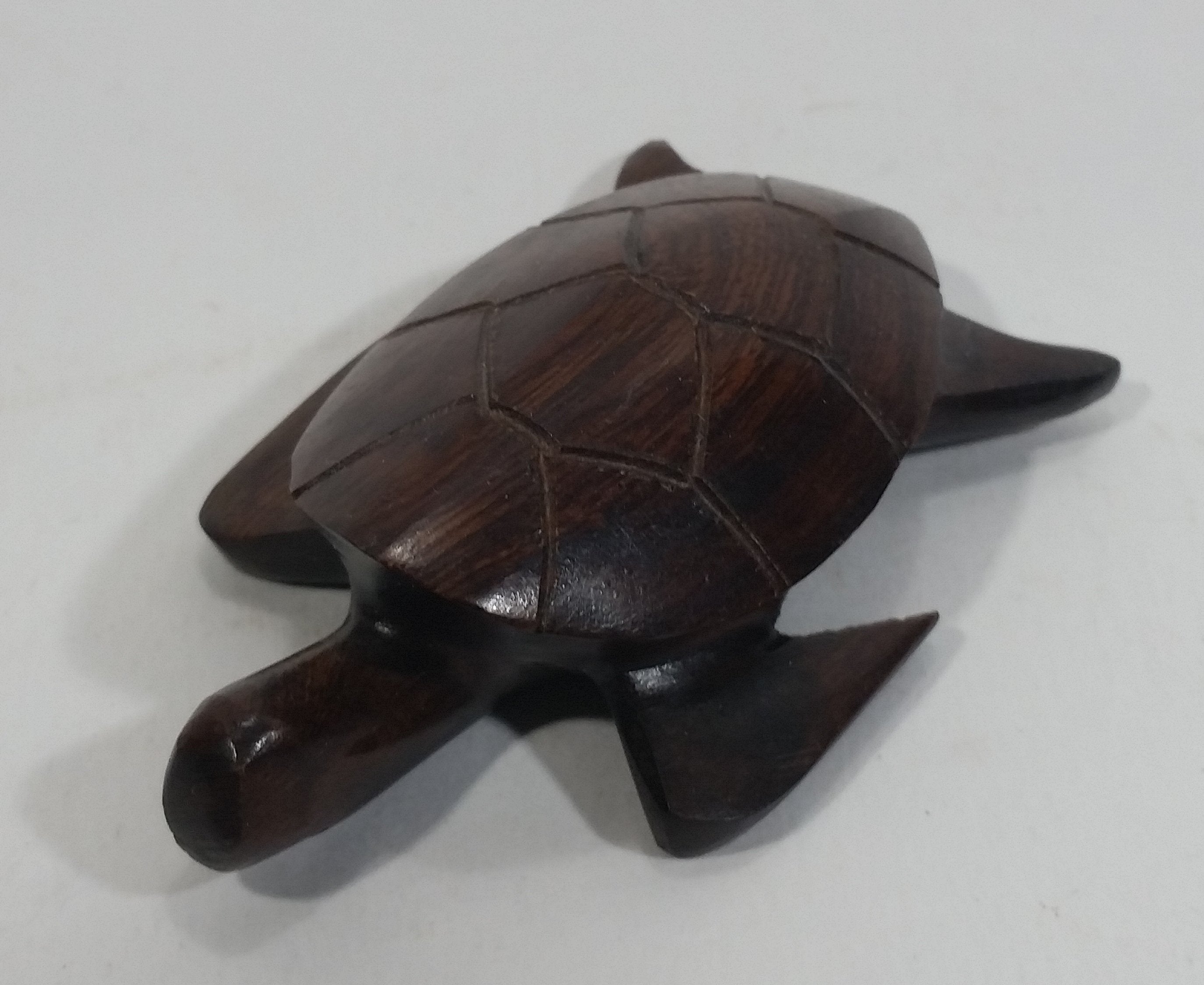 Dark Brown Colored Small Turtle Tortoise Wood Carved Animal Figure