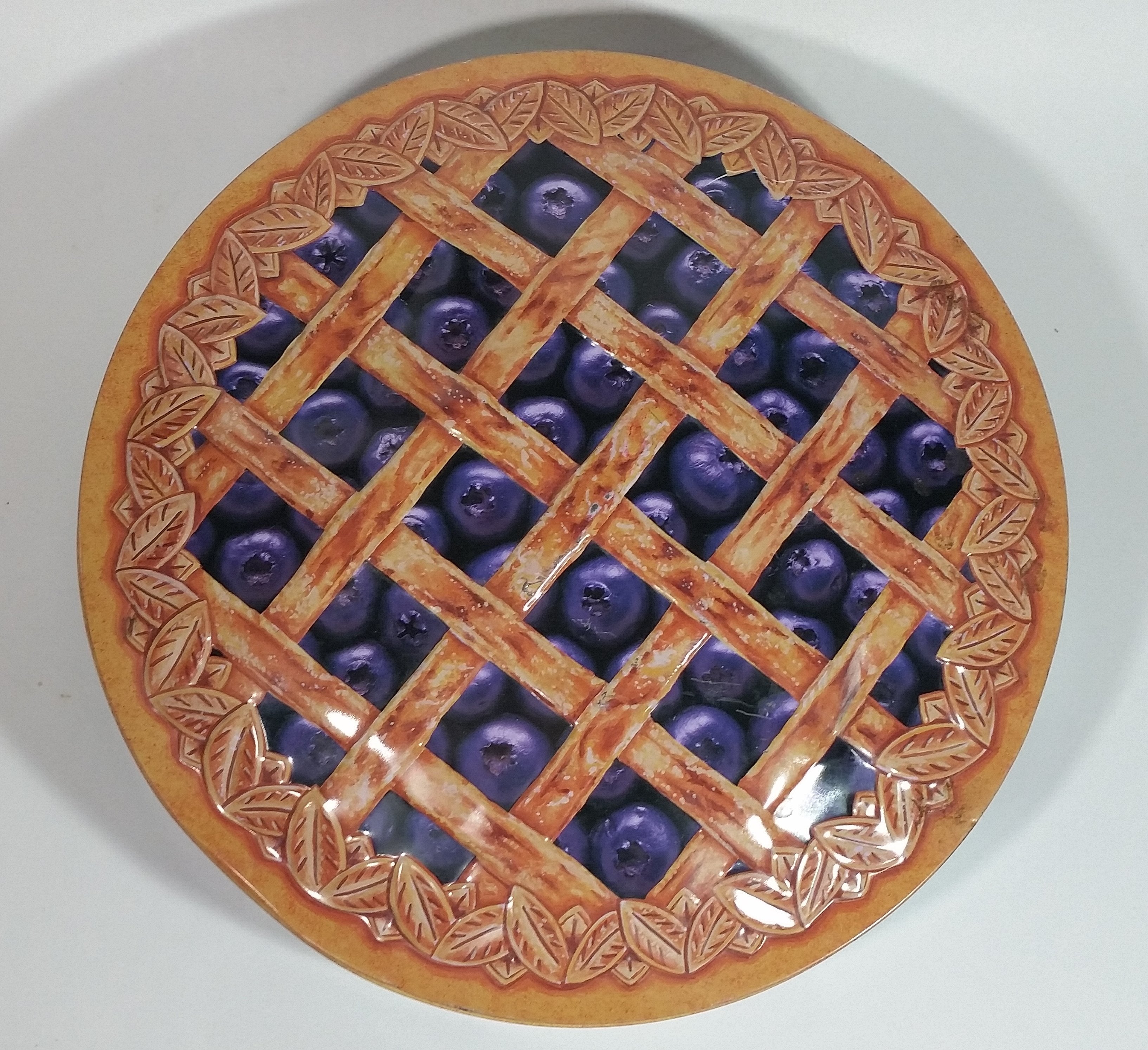 Collectible Large 10 1/2" Lattice Blueberry Pie Tin Metal Container 3