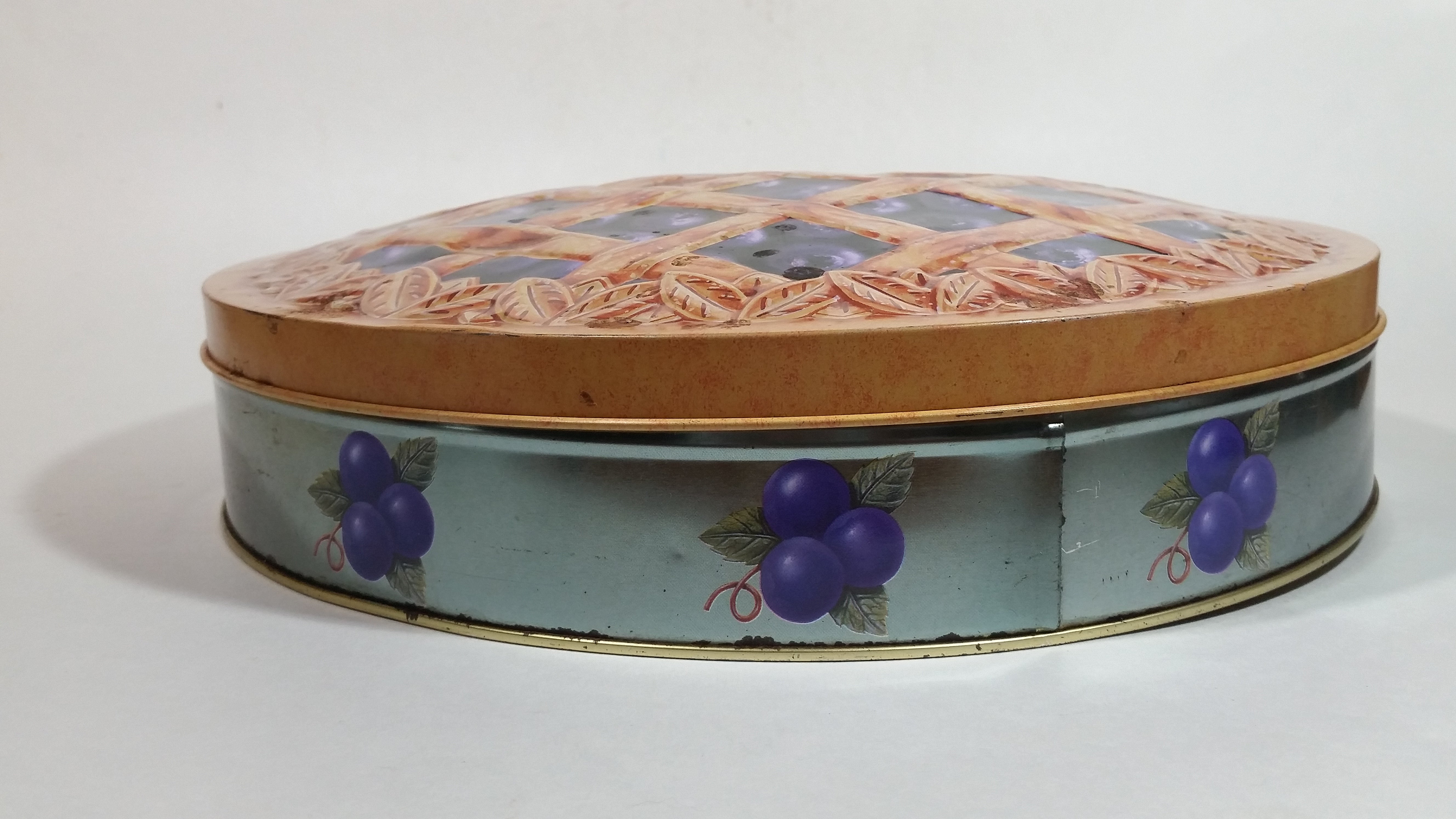 Collectible Large 10 1/2" Lattice Blueberry Pie Tin Metal Container 5