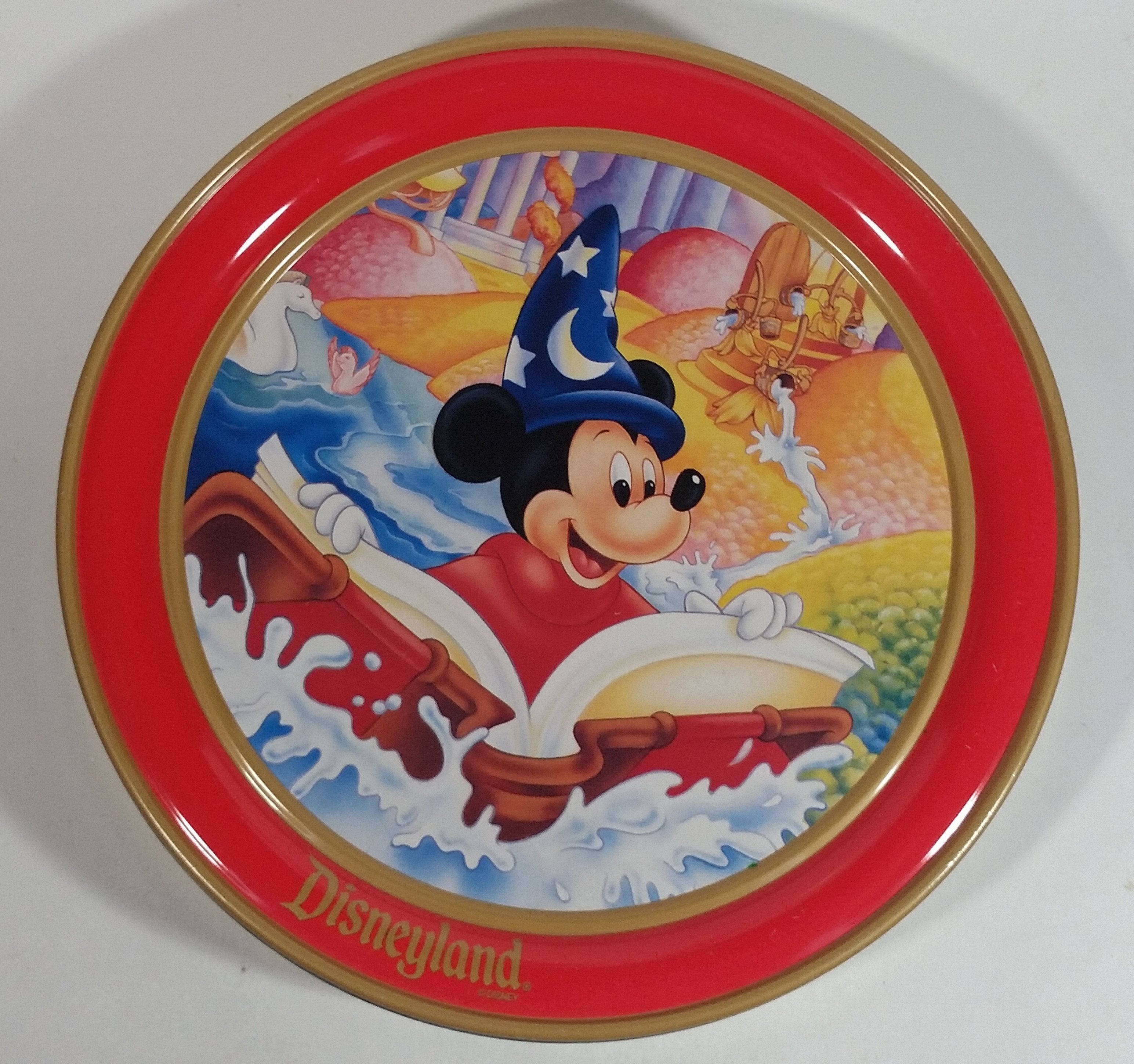 Walt Disney Disney Land Wizard Mickey Mouse Cartoon Character Red 10" Round Metal Tin Canister 2