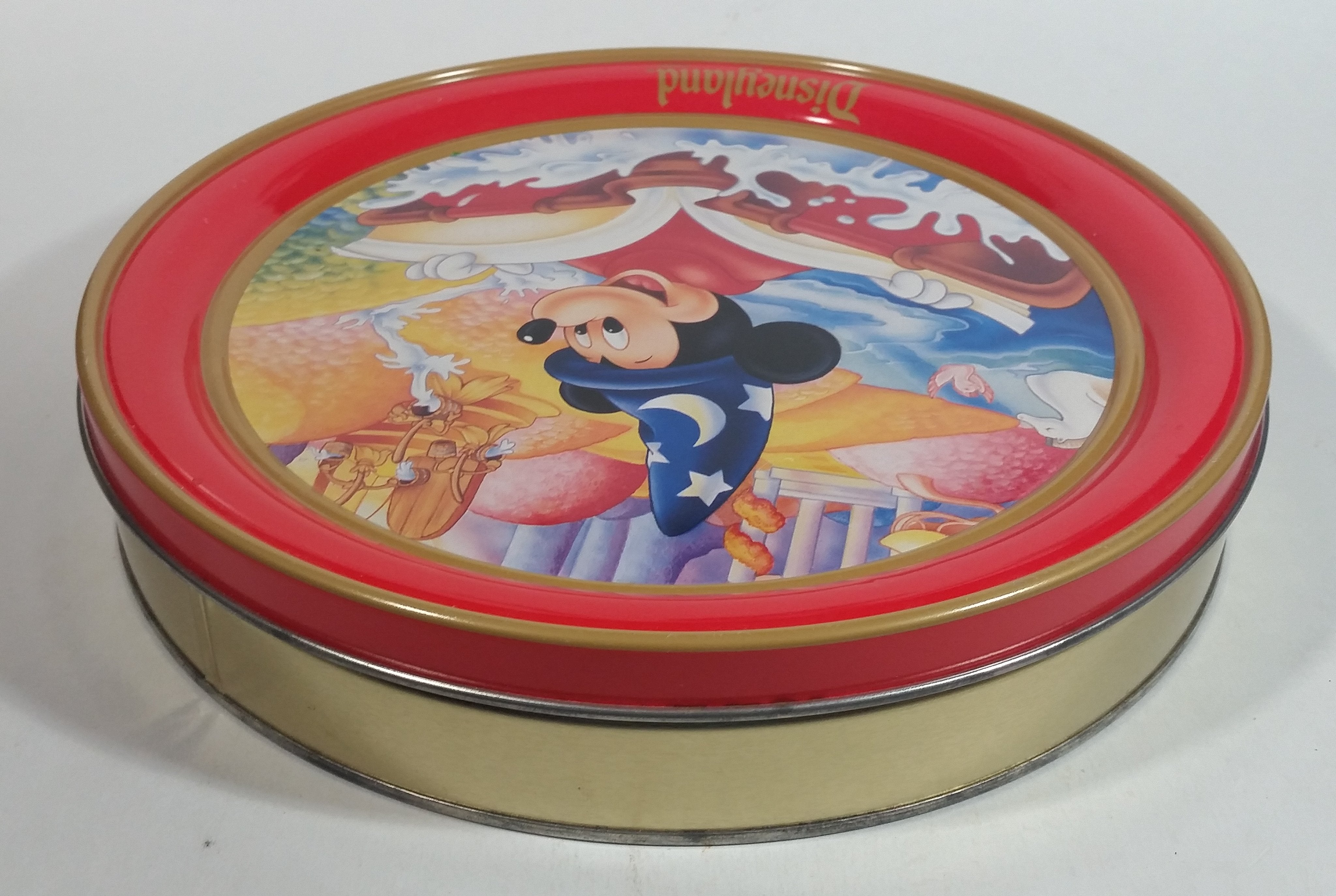 Walt Disney Disney Land Wizard Mickey Mouse Cartoon Character Red 10" Round Metal Tin Canister 5