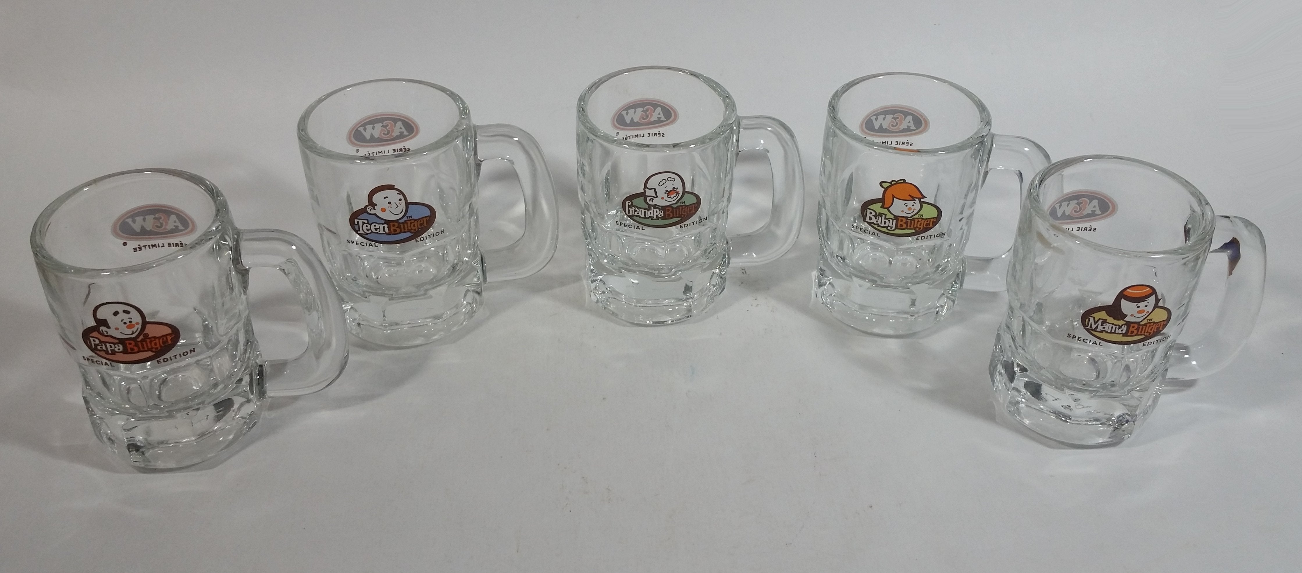 1990s Special Edition A & W Miniature Root Beer Mugs - Grandpa, Papa, Mama, Teen, Baby Set of 5 2