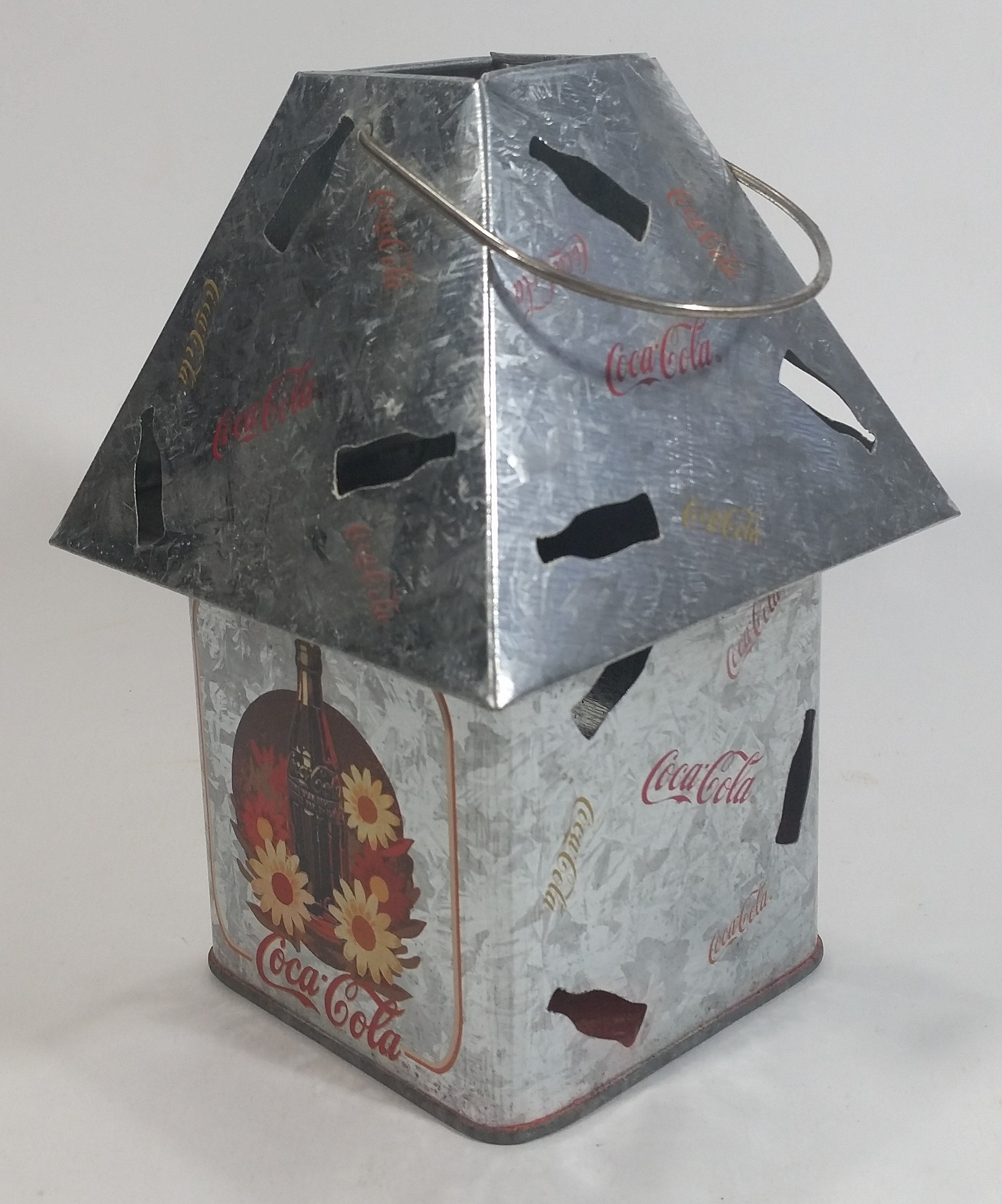 Coca-Cola Coke Soda Pop Flower Decor Galvanized Metal Outdoor Hanging Candle Lantern with Bottle Cut-outs 2