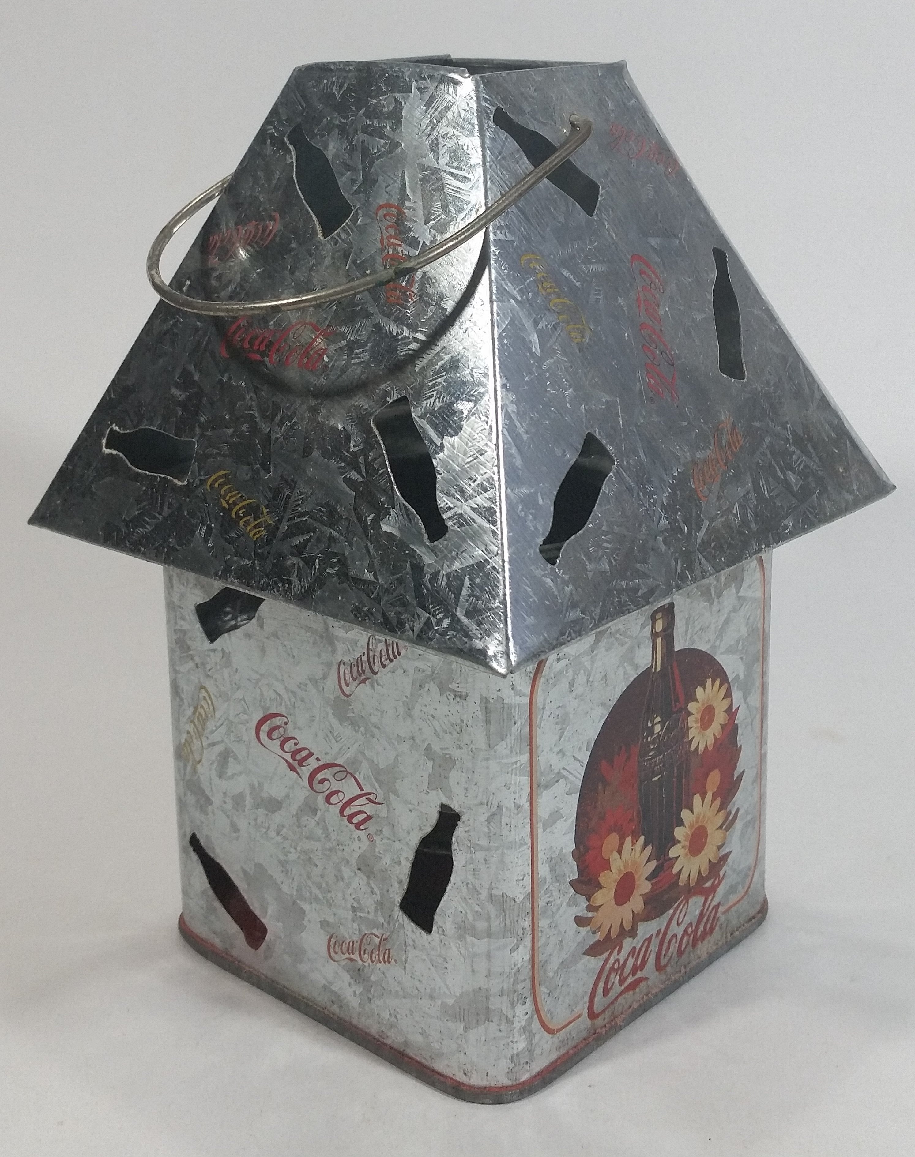 Coca-Cola Coke Soda Pop Flower Decor Galvanized Metal Outdoor Hanging Candle Lantern with Bottle Cut-outs 4