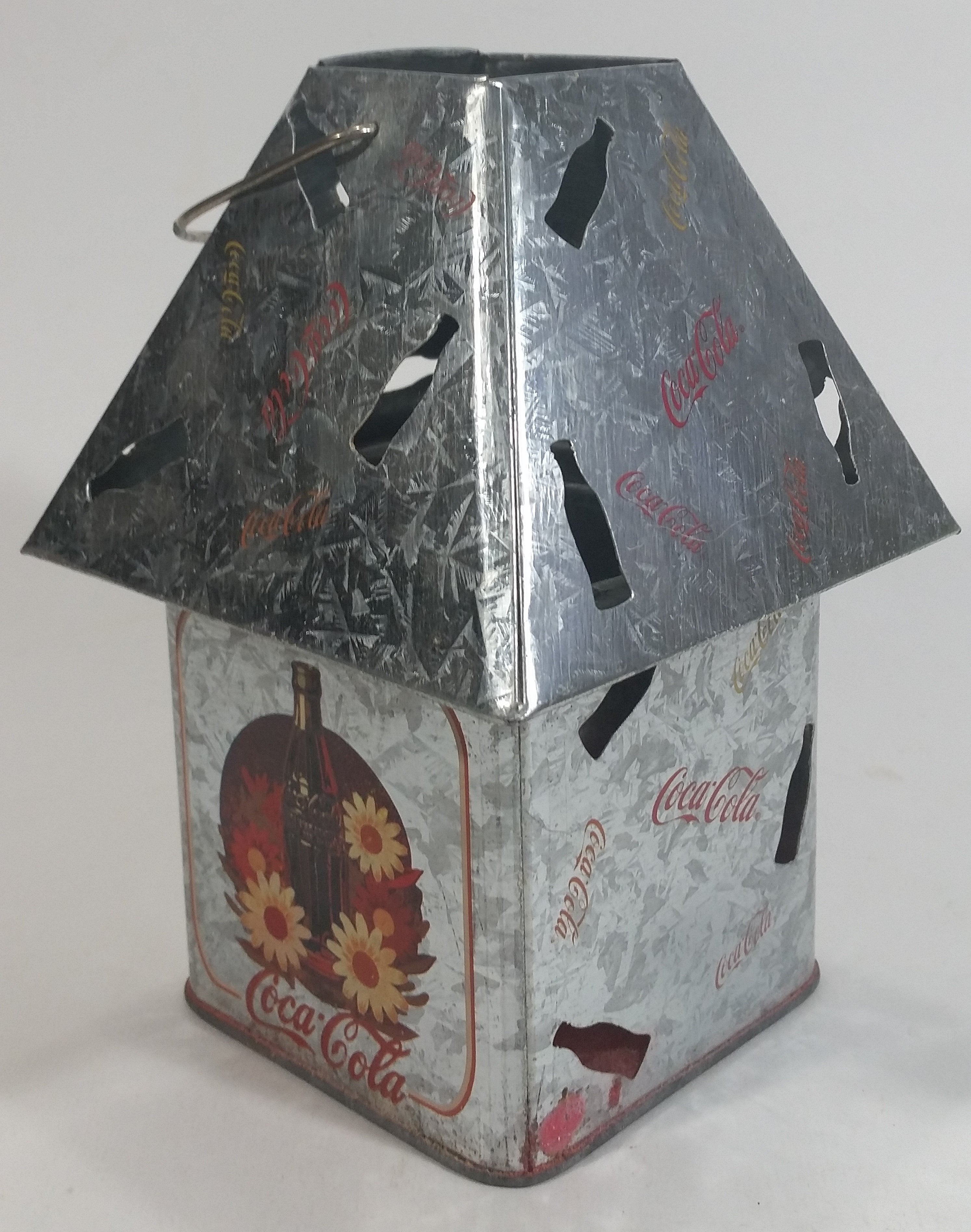 Coca-Cola Coke Soda Pop Flower Decor Galvanized Metal Outdoor Hanging Candle Lantern with Bottle Cut-outs 6