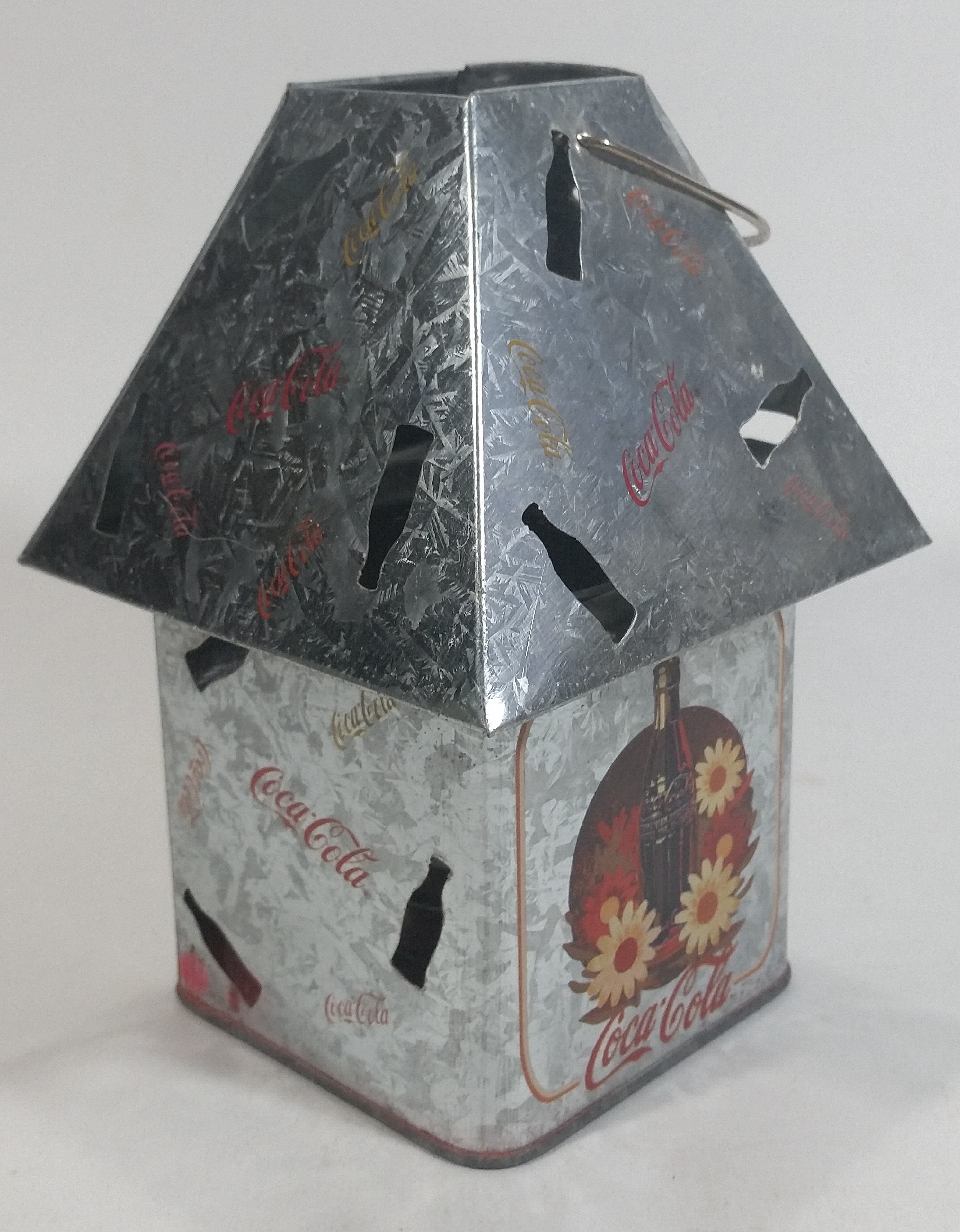 Coca-Cola Coke Soda Pop Flower Decor Galvanized Metal Outdoor Hanging Candle Lantern with Bottle Cut-outs 8