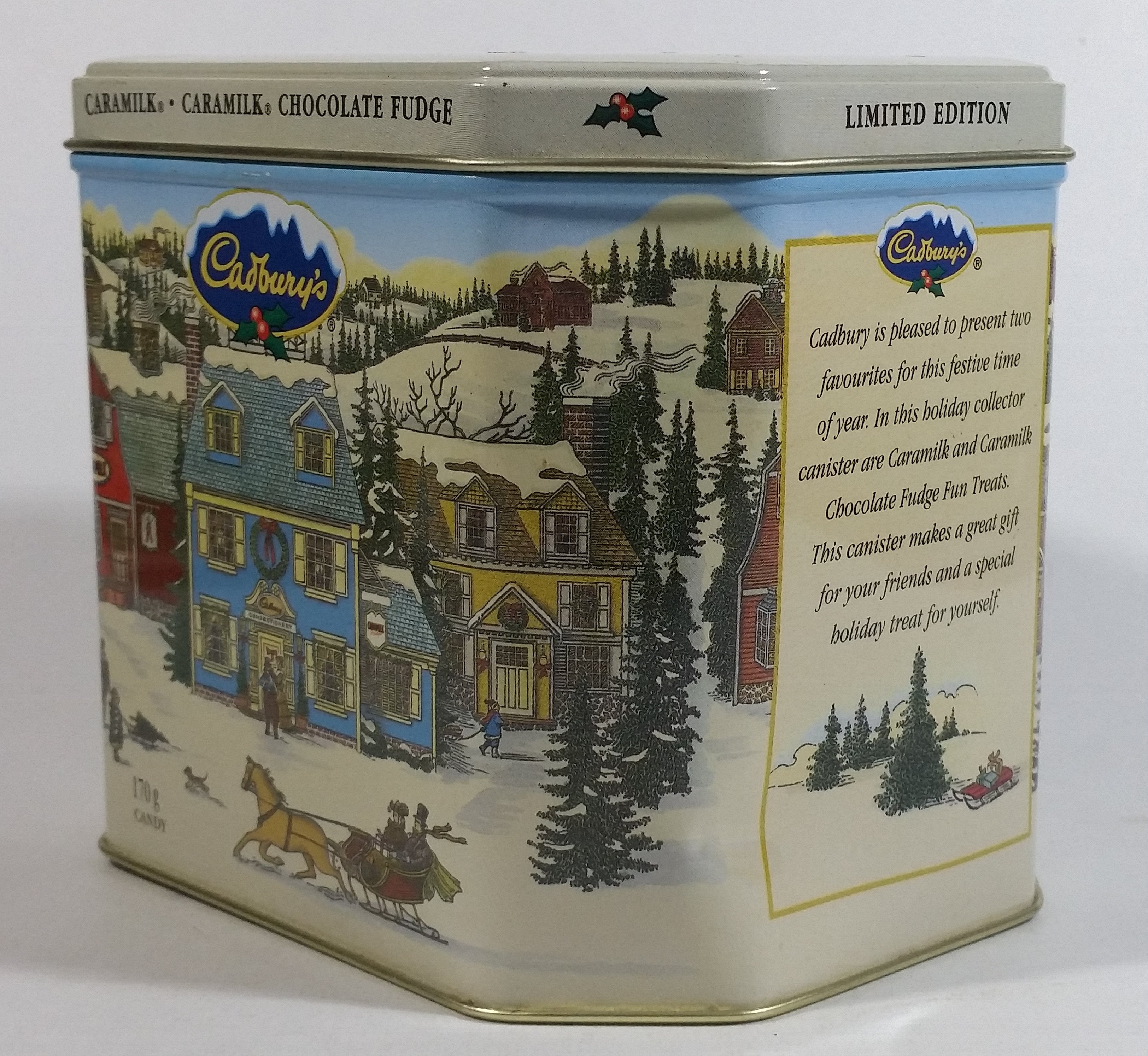 Cadbury's Festive Canisters Caramilk Fudge Chocolate Bar Snack Metal Tin Collectible 3