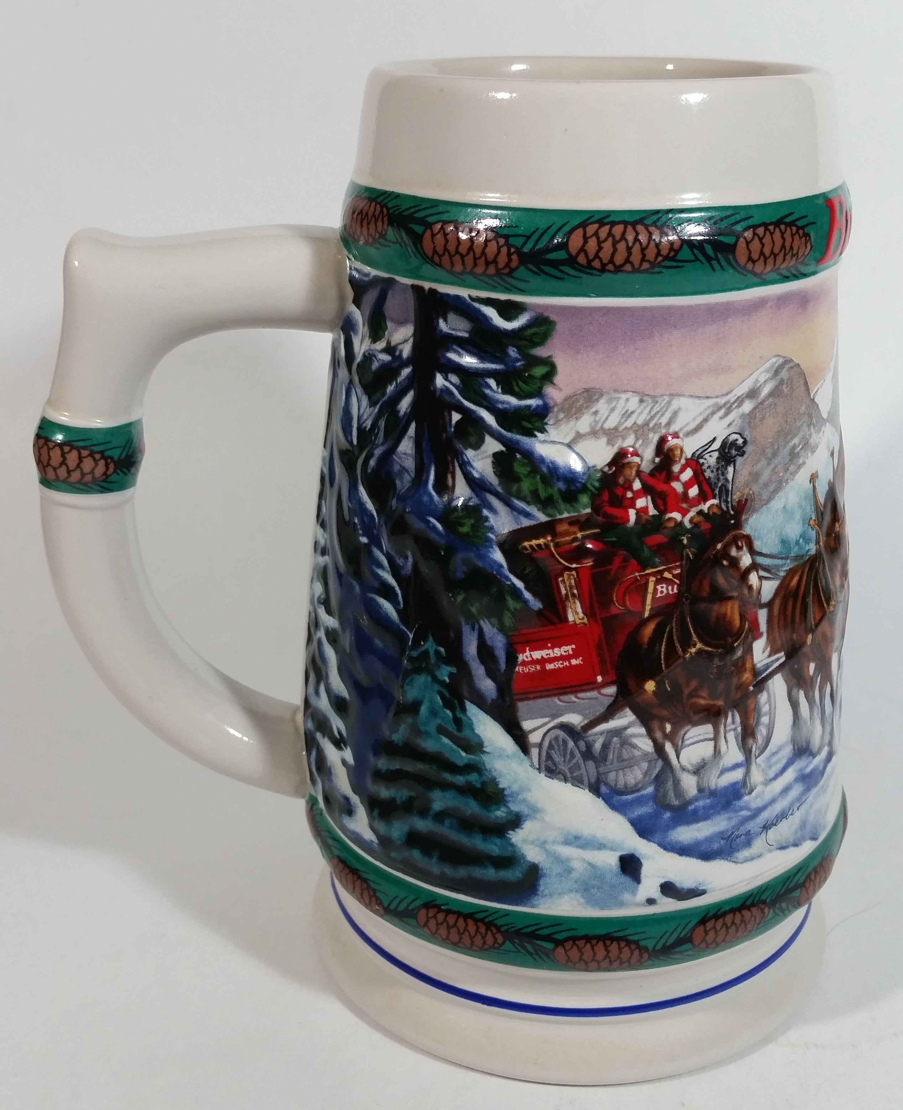 1993 Budweiser Holiday Stein Collection Special Delivery Ceramic Beer Stein By Artist Nora Koerber - Handcrafted in Brazil by Ceramarte 7