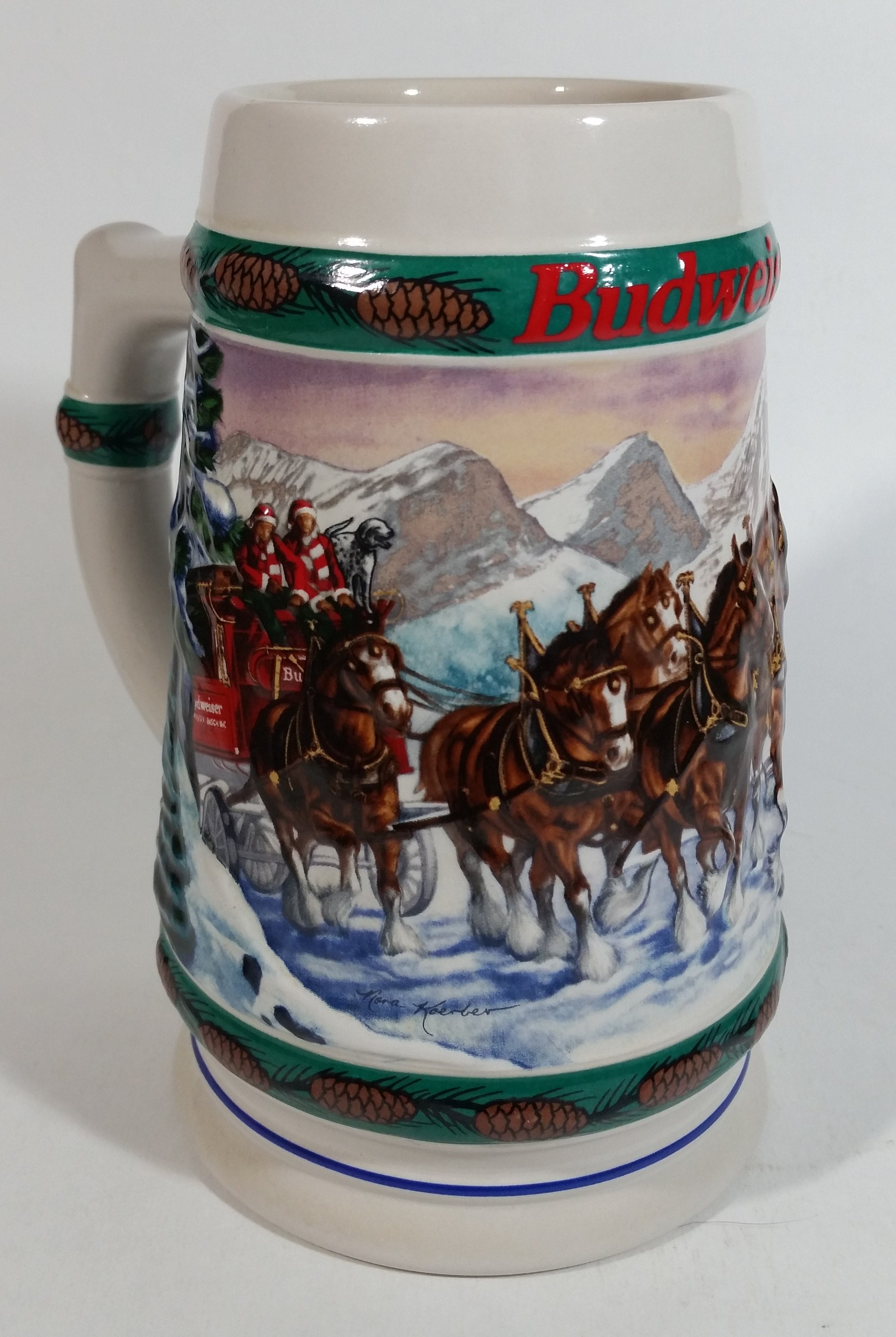 1993 Budweiser Holiday Stein Collection Special Delivery Ceramic Beer Stein By Artist Nora Koerber - Handcrafted in Brazil by Ceramarte 8