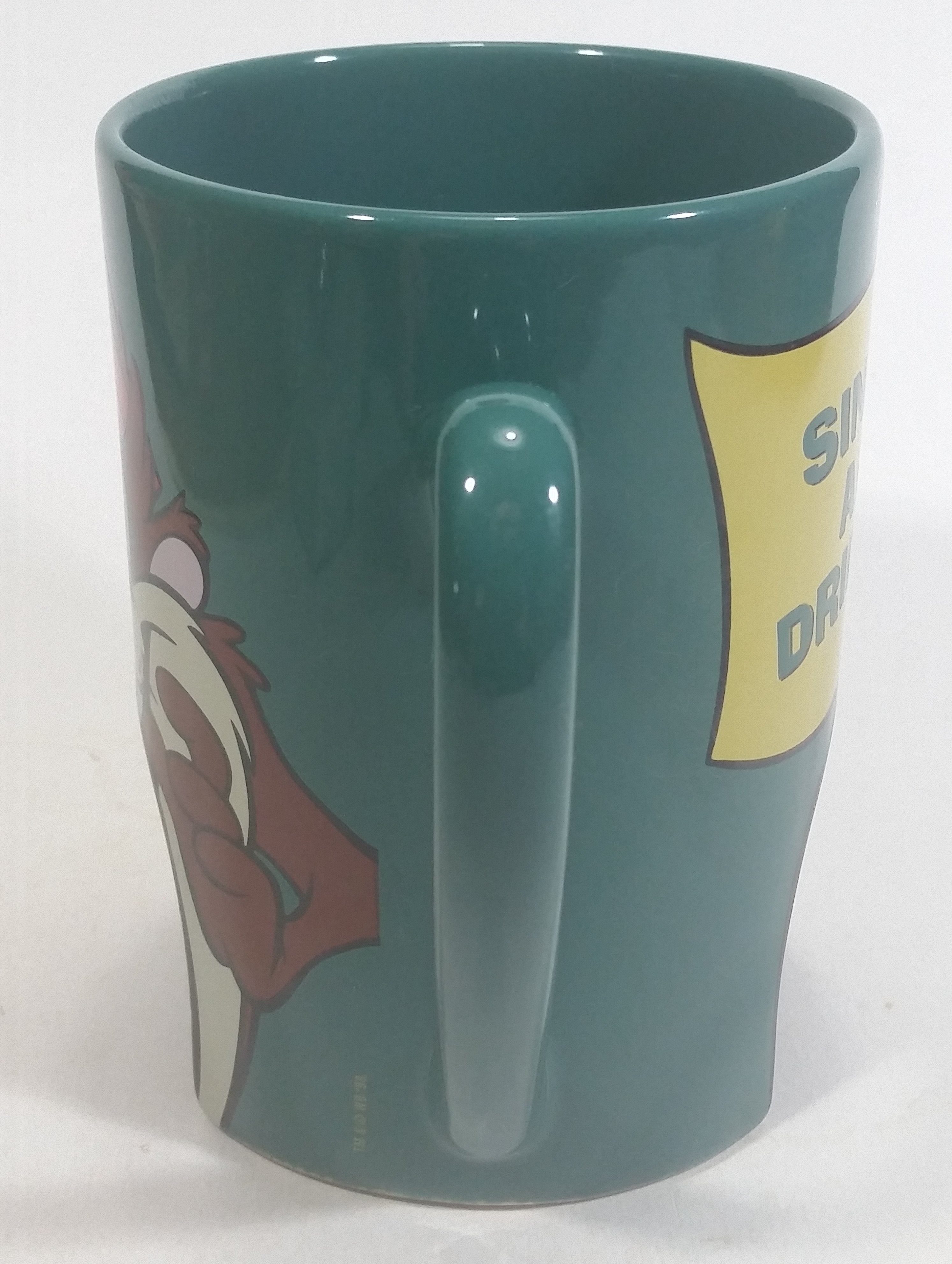 1998 Warner Bros Looney Tunes Taz Tasmanian Devil Cartoon Character "Sink It and Drink It!" Dark Green Ceramic Coffee Mug with Hole For Golf Ball Underneath 4