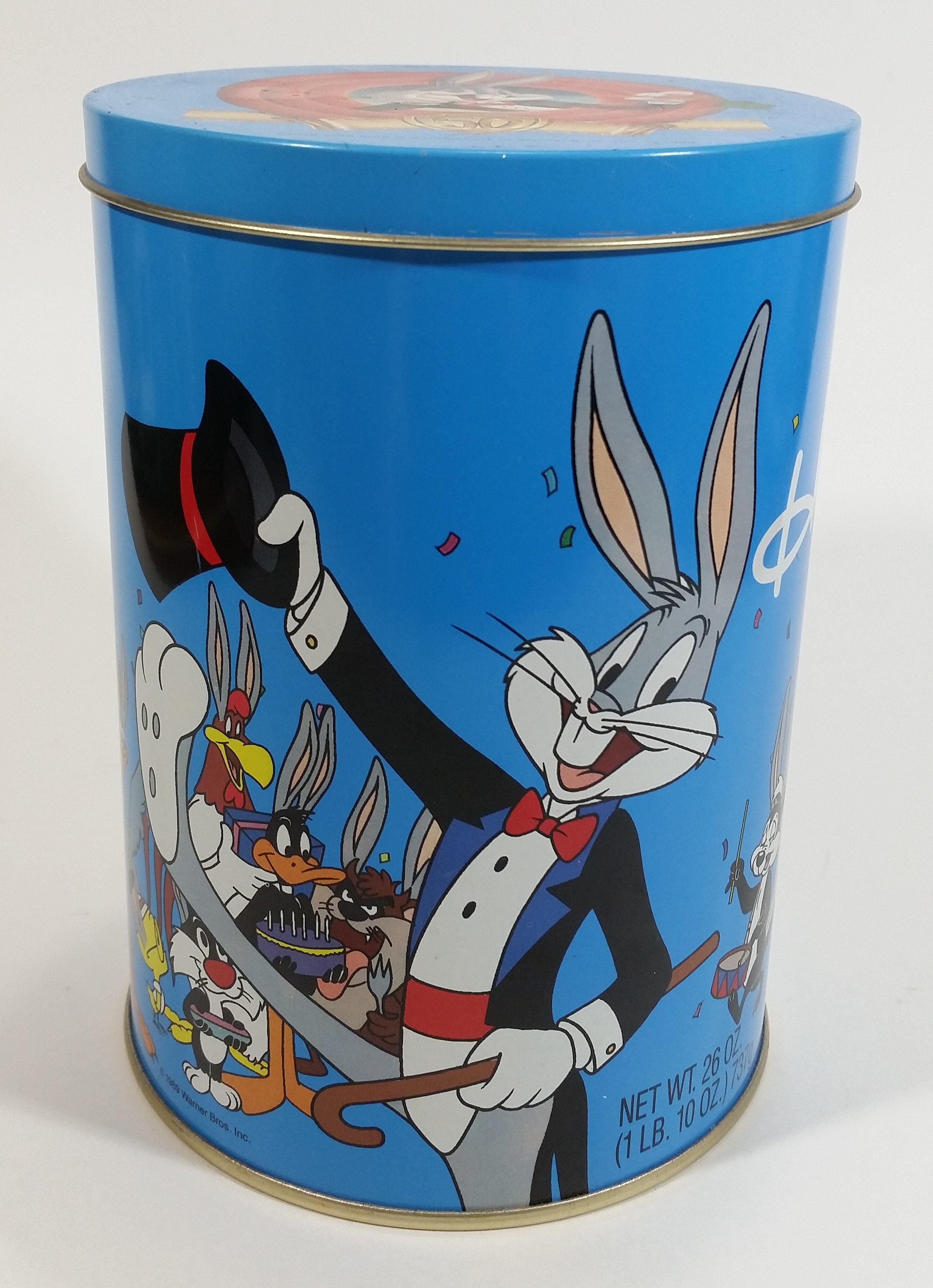 1989 Warner Bros Looney Tunes Happy Birthday Bugs Bunny 50th Anniversary Brach's Jelly Beans Tin Canister Cartoon Collectible 2