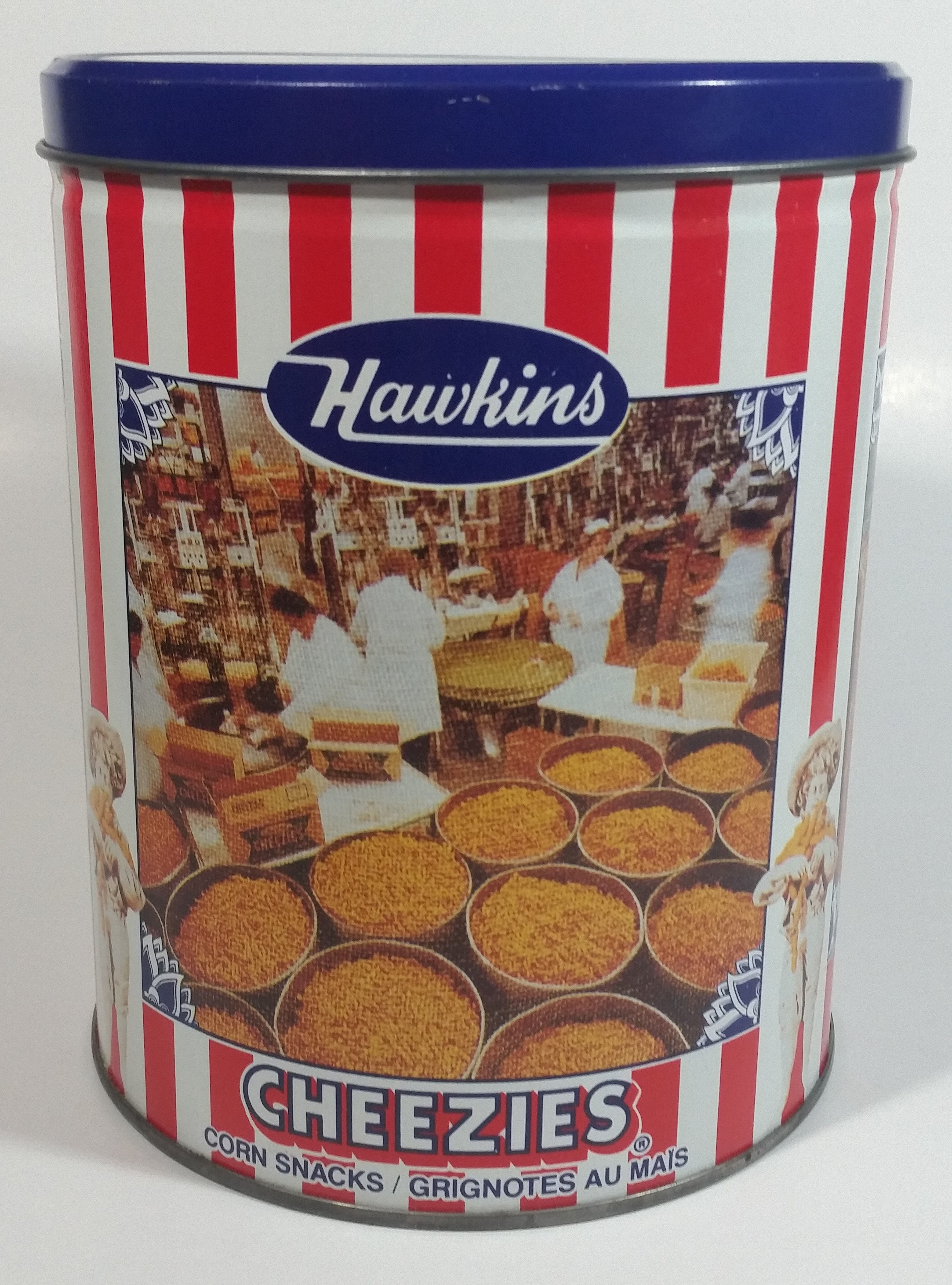 HTF Hawkins Cheezies Corn Snacks "Always on Top" Fresh, Crisp, and Delicious Limited Edition Tin Metal Canister 2