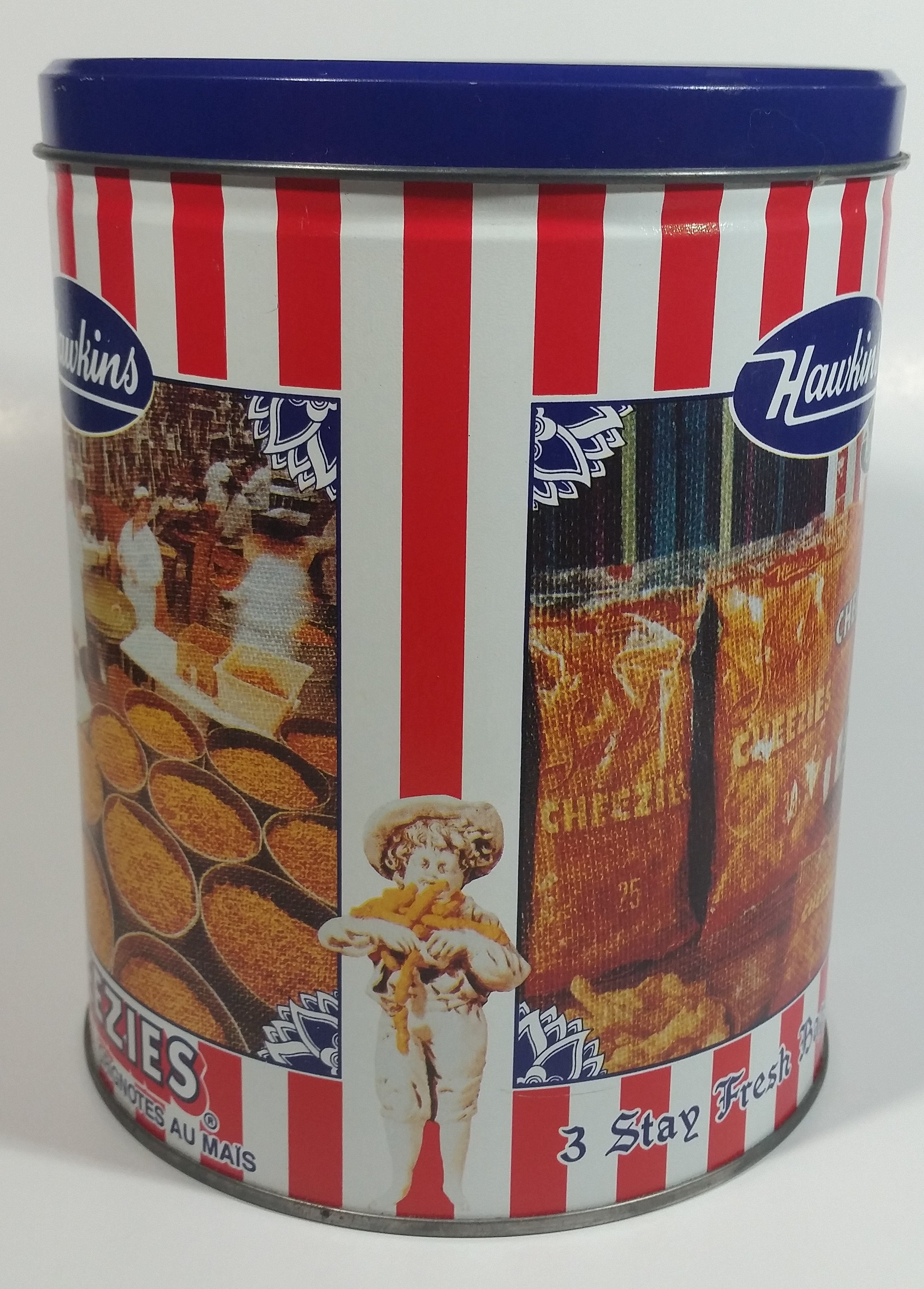 HTF Hawkins Cheezies Corn Snacks "Always on Top" Fresh, Crisp, and Delicious Limited Edition Tin Metal Canister 3