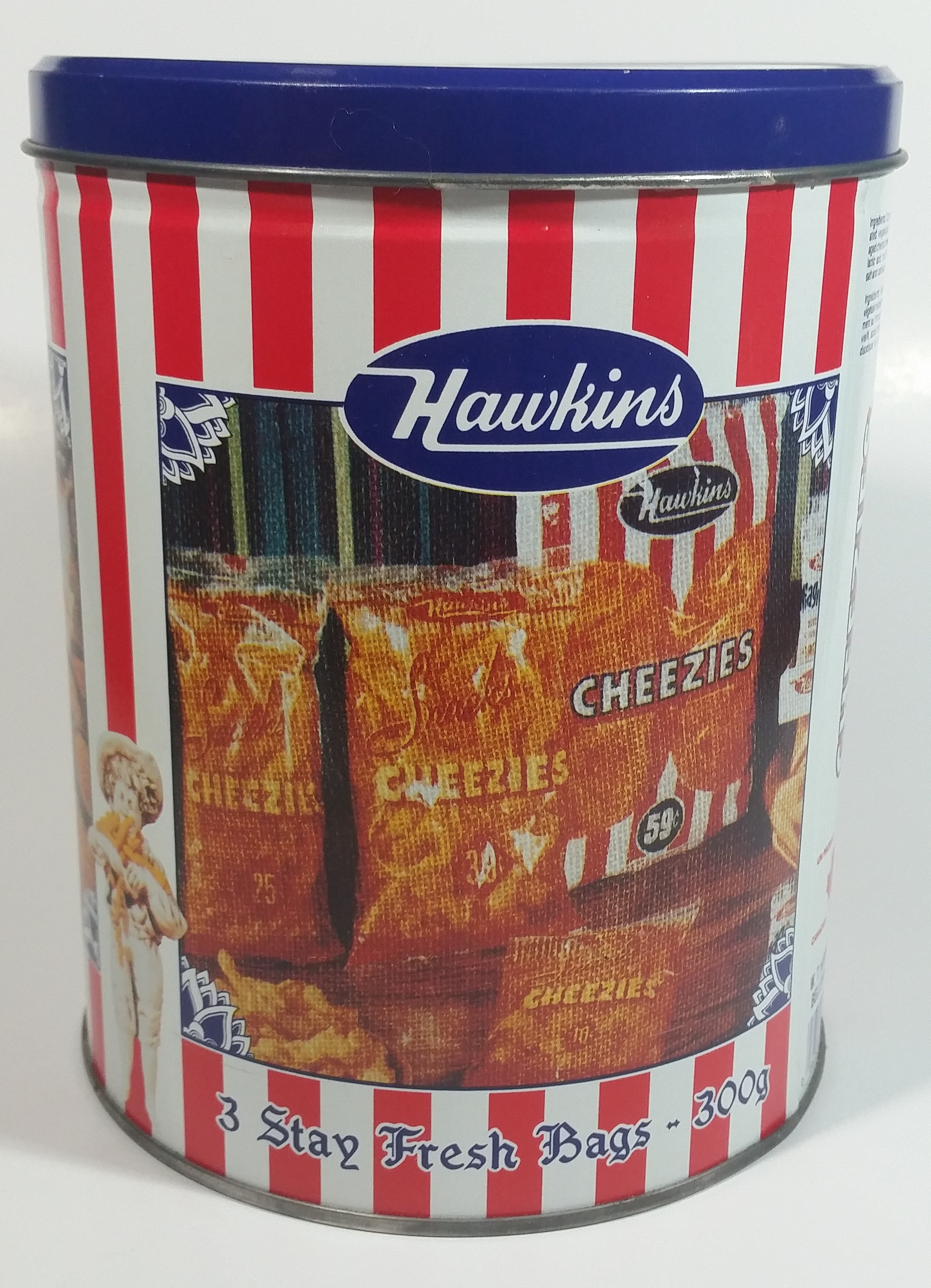 HTF Hawkins Cheezies Corn Snacks "Always on Top" Fresh, Crisp, and Delicious Limited Edition Tin Metal Canister 4