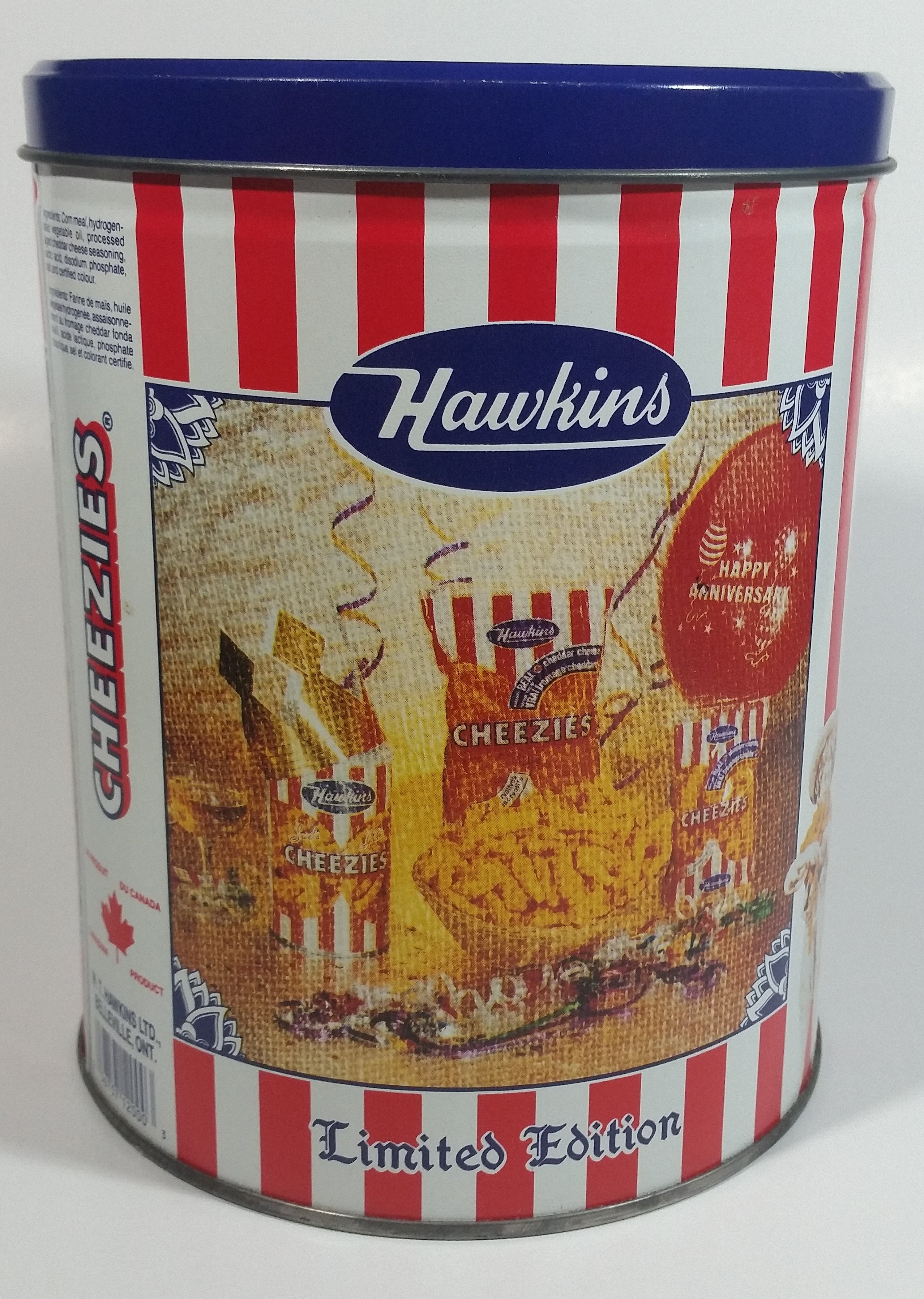 HTF Hawkins Cheezies Corn Snacks "Always on Top" Fresh, Crisp, and Delicious Limited Edition Tin Metal Canister 6