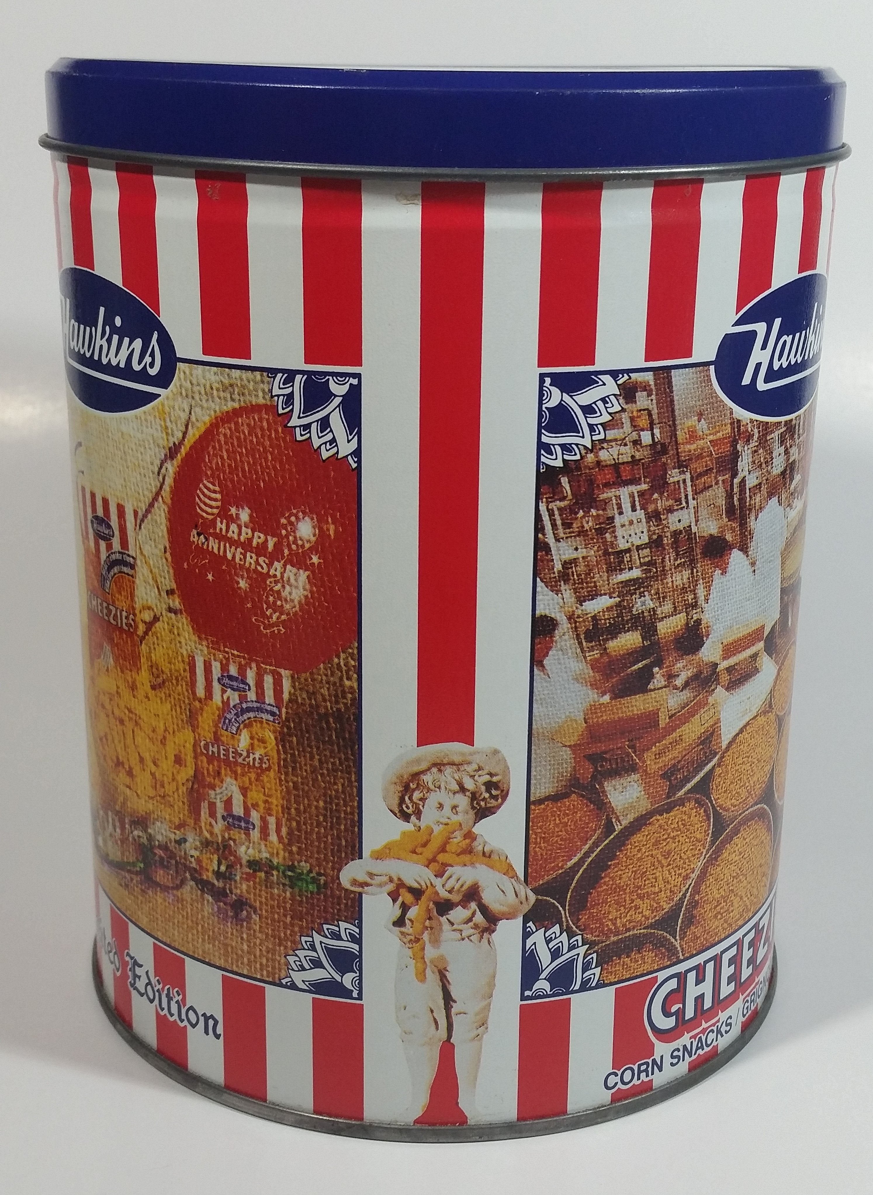 HTF Hawkins Cheezies Corn Snacks "Always on Top" Fresh, Crisp, and Delicious Limited Edition Tin Metal Canister 7