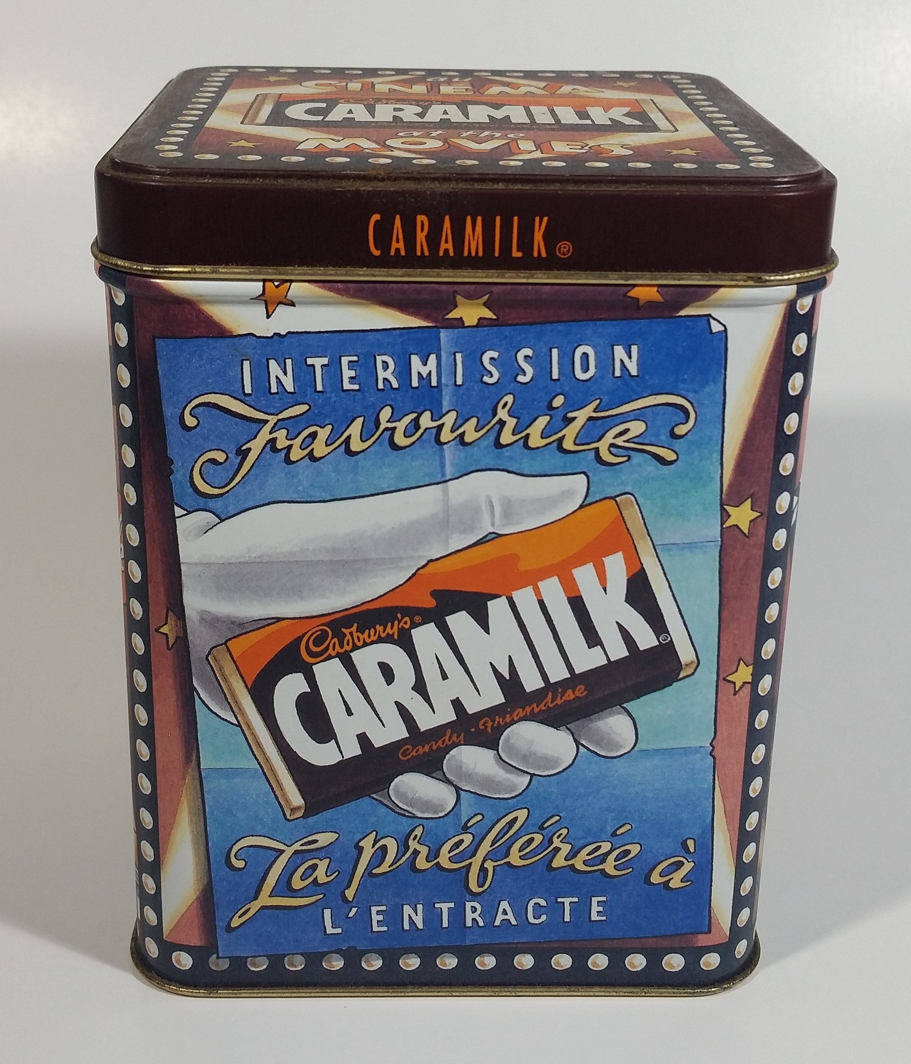 Cadbury's Caramilk at the Movies Chocolate Candy Bar Cinema Film Themed Tin Metal Hinged Container 1 of 3 in Series Snack Sweets Collectible 2