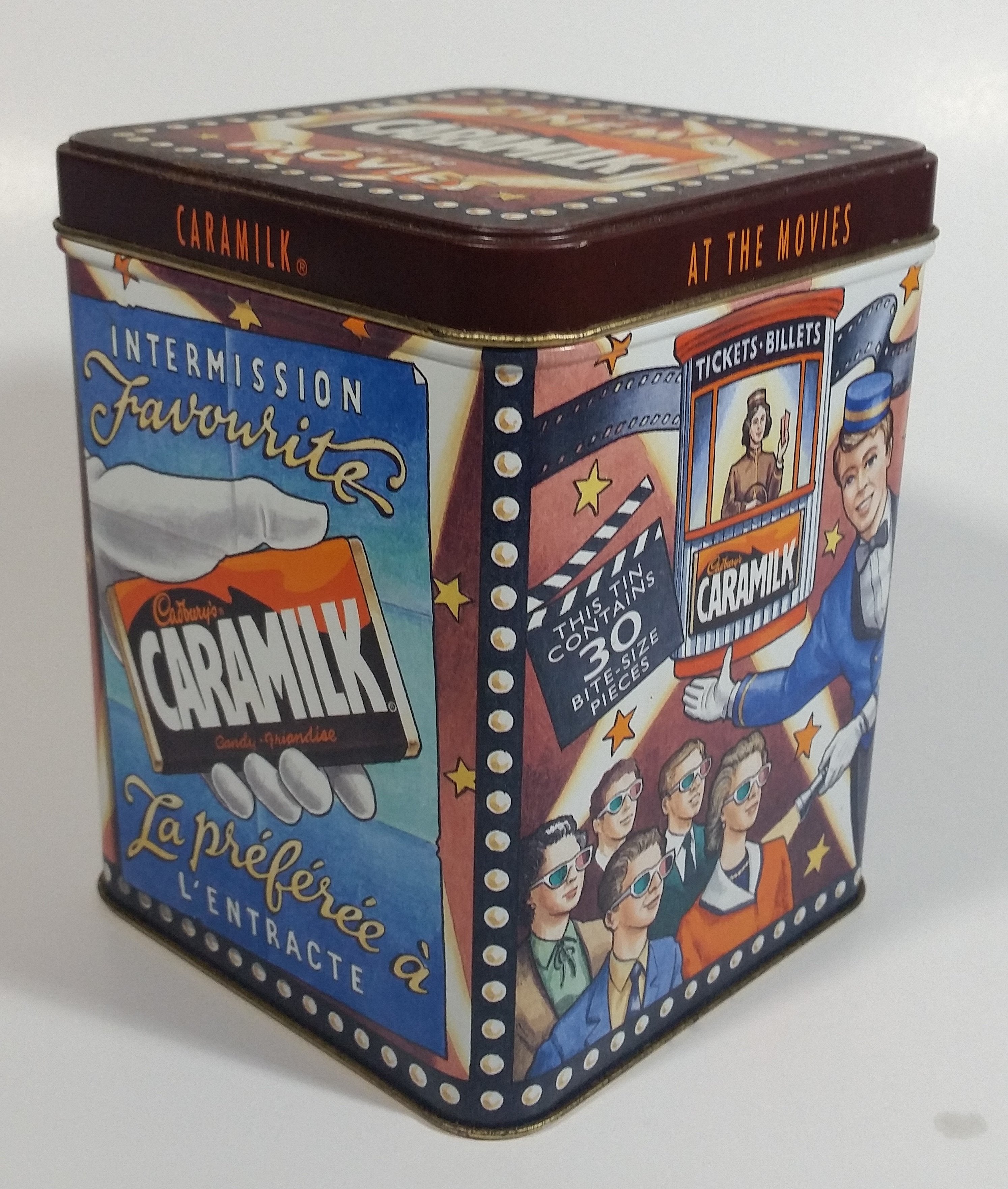 Cadbury's Caramilk at the Movies Chocolate Candy Bar Cinema Film Themed Tin Metal Hinged Container 1 of 3 in Series Snack Sweets Collectible 3