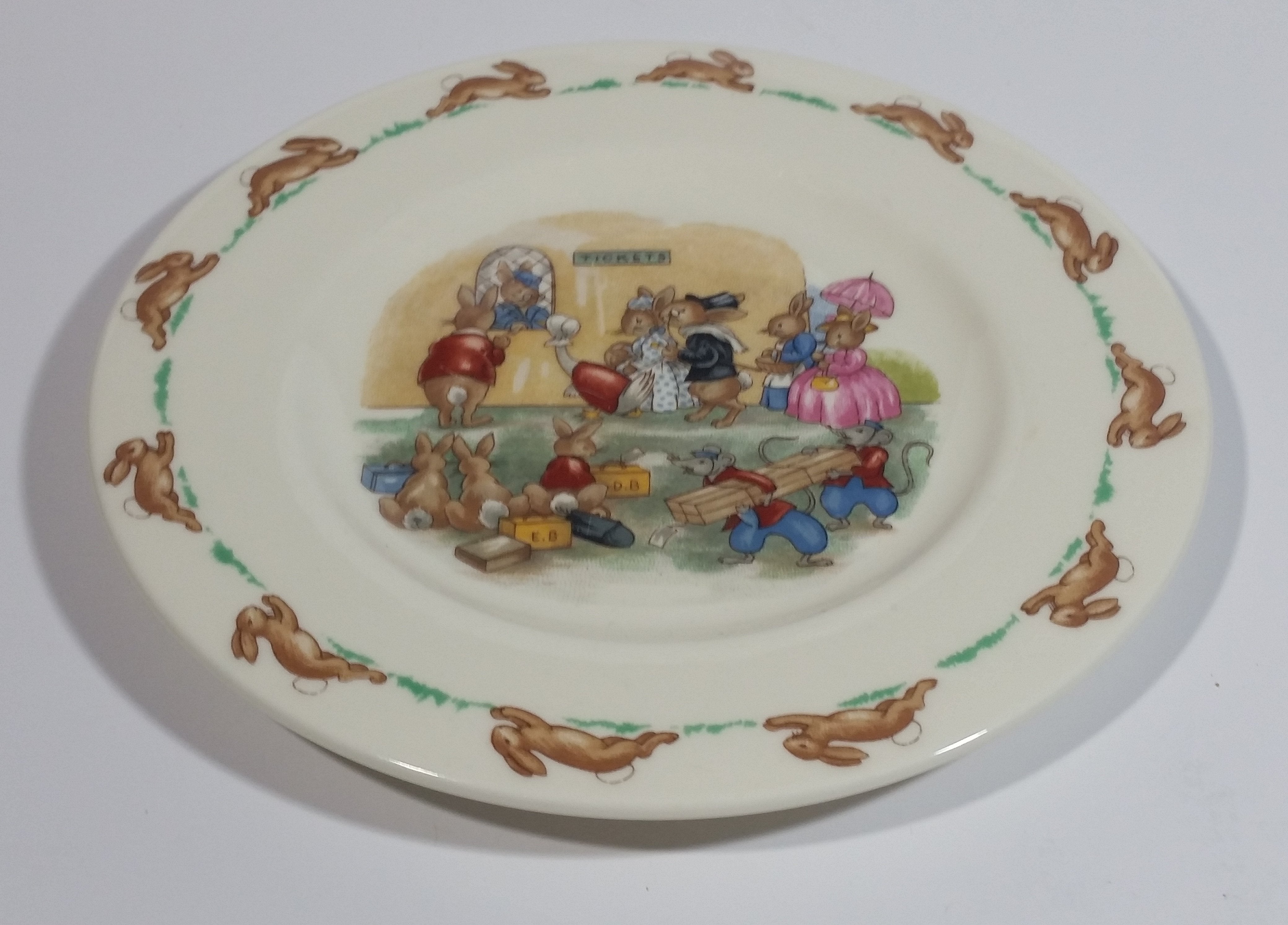 Vintage Royal Doulton Bunnykins "Tickets" Queue Office 6 1/2" English Fine Bone China Plate 3