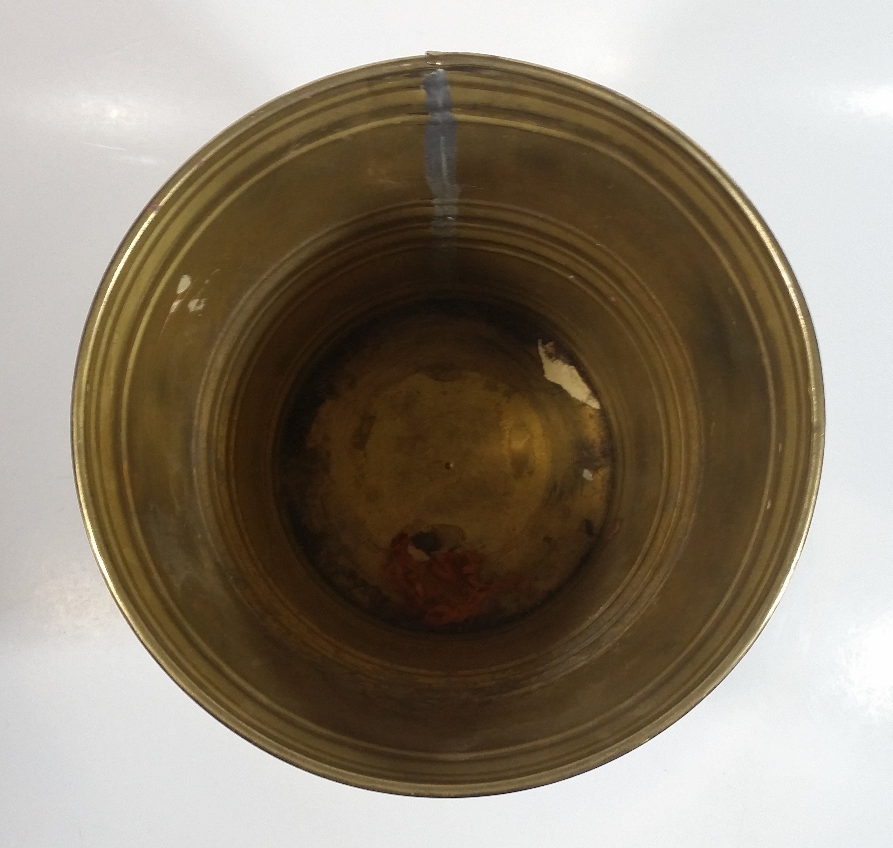 Vintage Hammered Brass Lion Head Handles Trash Waste Can Bucket Pail Made in England 8 1/2" Tall 5