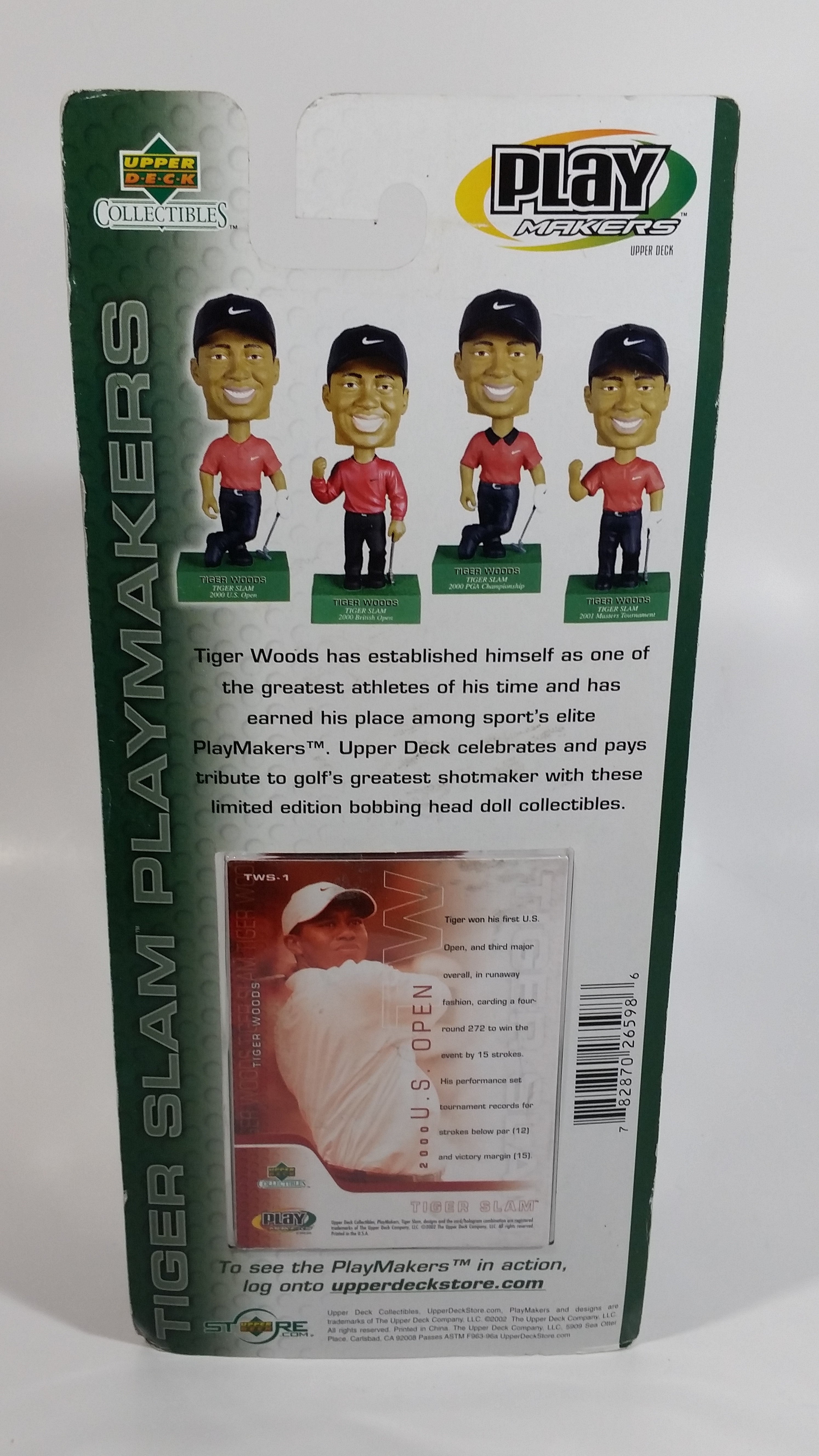 2002 Upper Deck Collectibles Tiger Slam PlayMakers Tiger Woods Golfer 2000 U.S. Open Champion 7" Tall Bobblehead Figure Sealed in Package 3