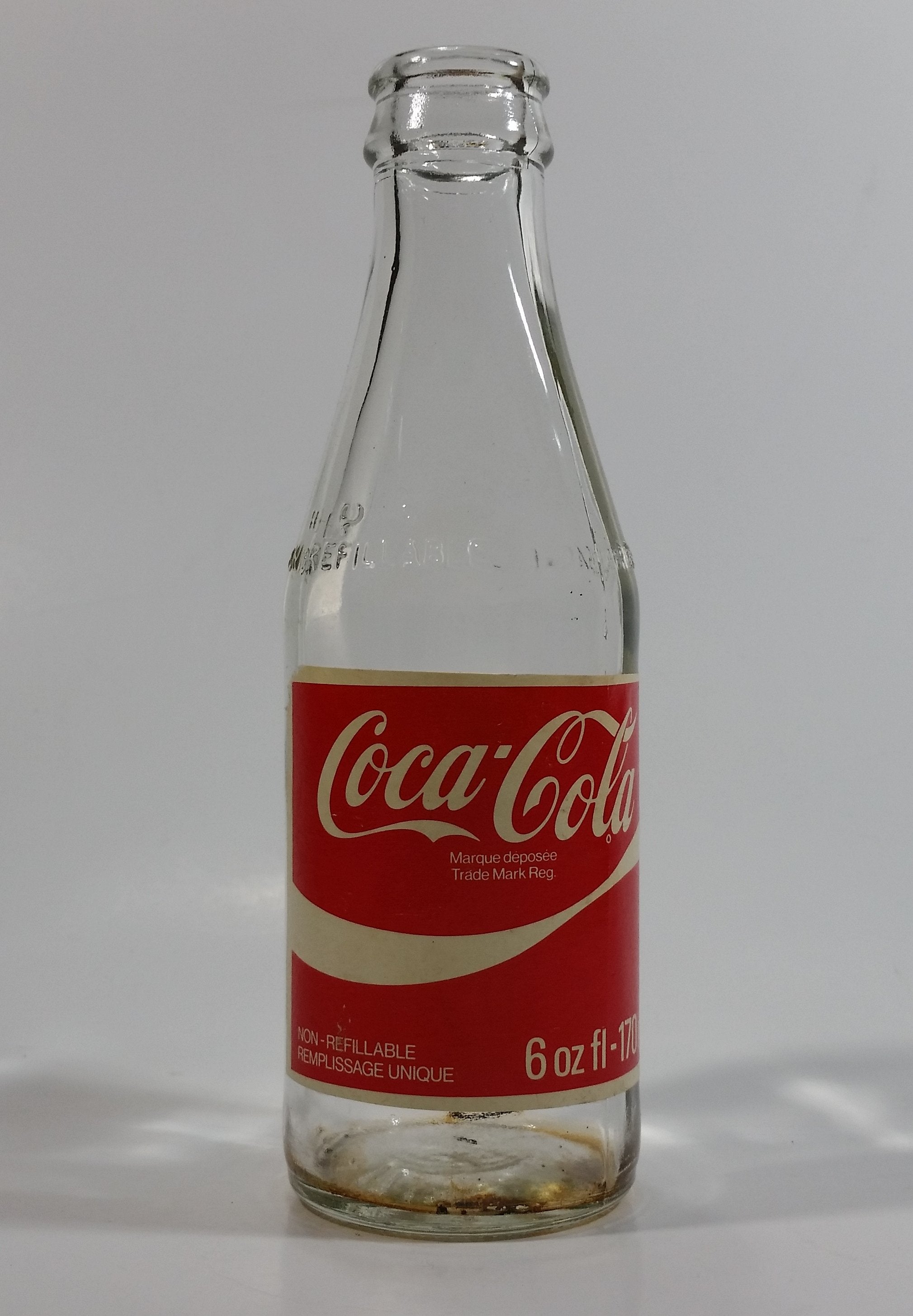 1980s Coca-Cola Coke Cola Soda Pop 6 Fl oz. 170mL Paper Label Glass Bottle - Non-Refillable