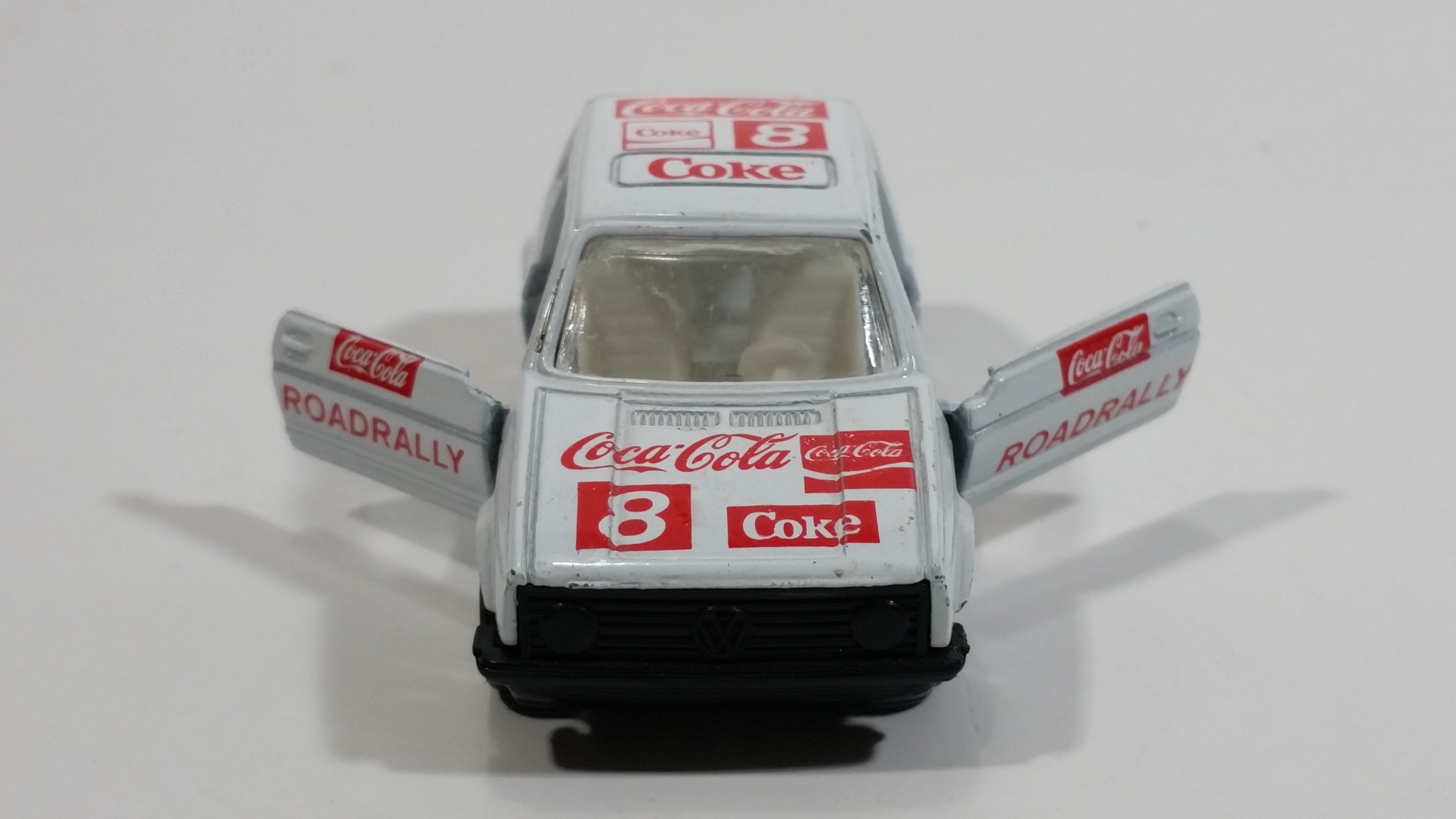 1988 Hartoy Coca Cola Coke Soda Pop VW Volkswagen Golf GTI White Red Die Cast Toy Car Vehicle with Opening Doors 16