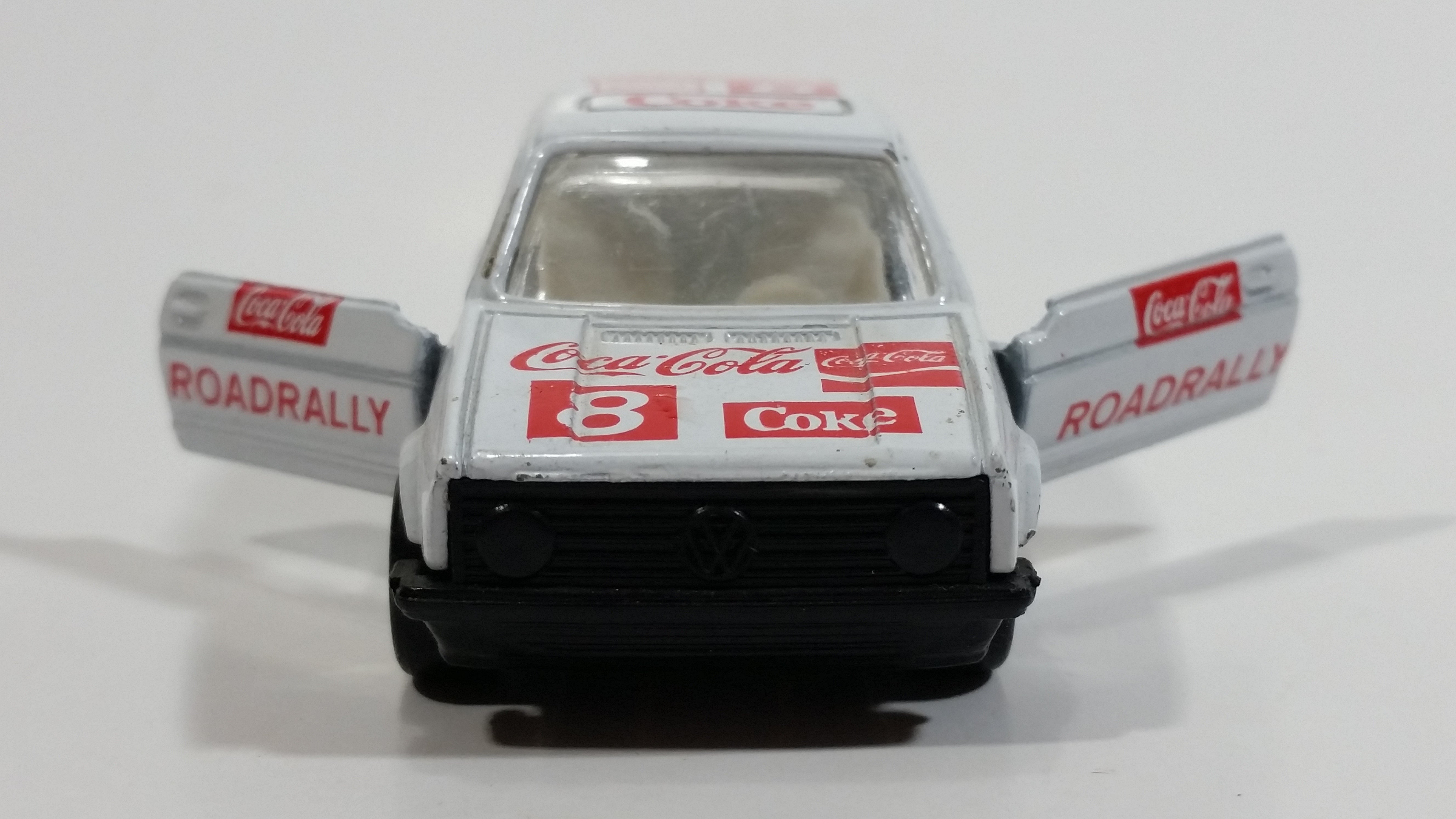 1988 Hartoy Coca Cola Coke Soda Pop VW Volkswagen Golf GTI White Red Die Cast Toy Car Vehicle with Opening Doors 17