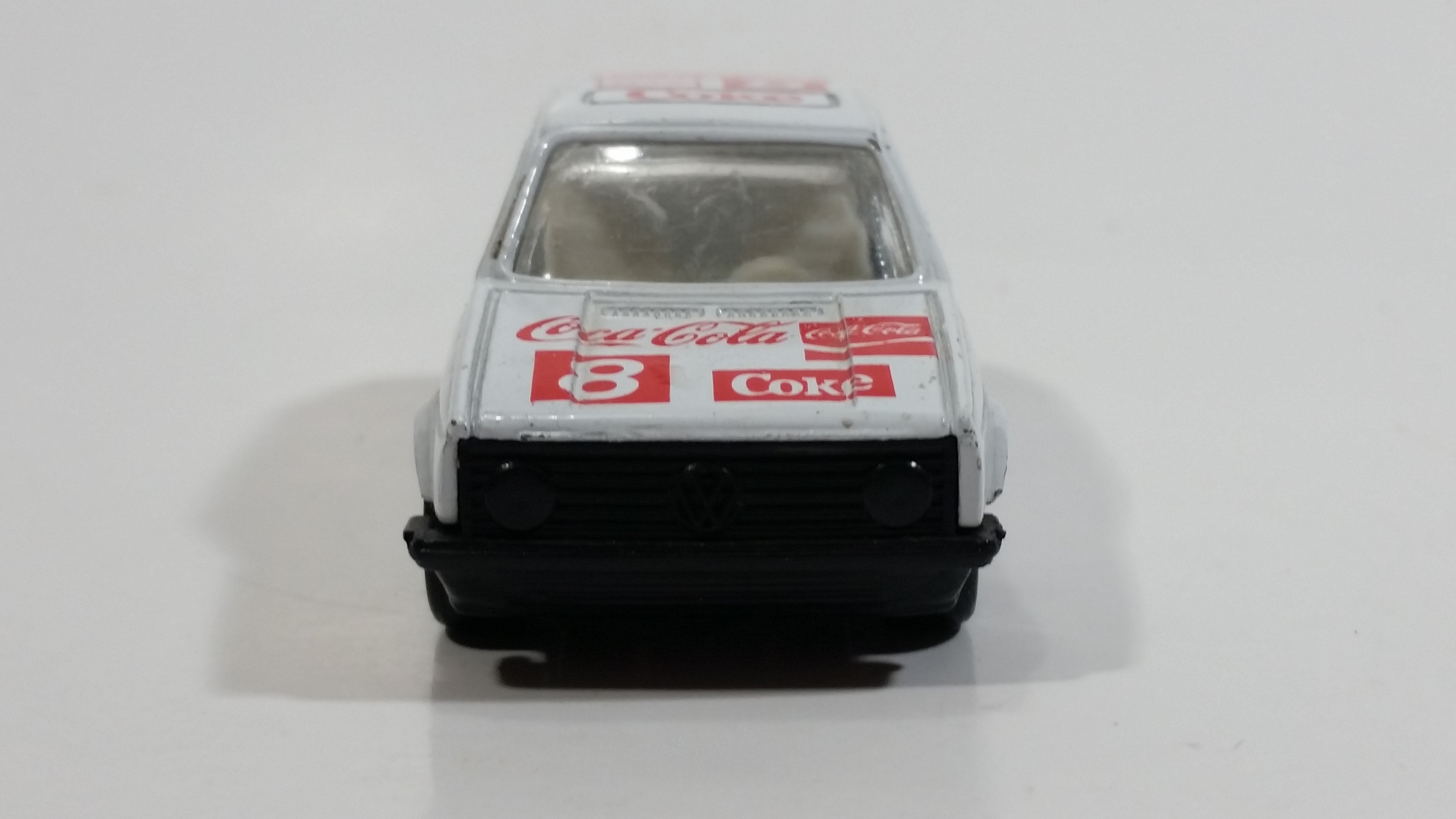 1988 Hartoy Coca Cola Coke Soda Pop VW Volkswagen Golf GTI White Red Die Cast Toy Car Vehicle with Opening Doors 3